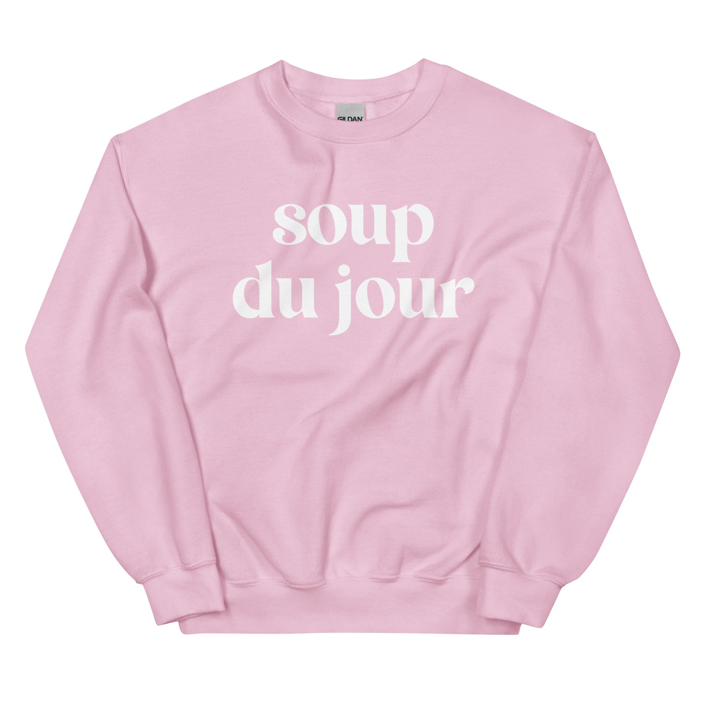 Pink Soup Du Jour Sweatshirt - Love soup? Our Soup Du Jour Crewneck Sweatshirt is super soft, cozy and expertly printed just for you! Eat your favorite soup in this funny sweatshirt or give it as a gift for your favorite soup enthusiast.