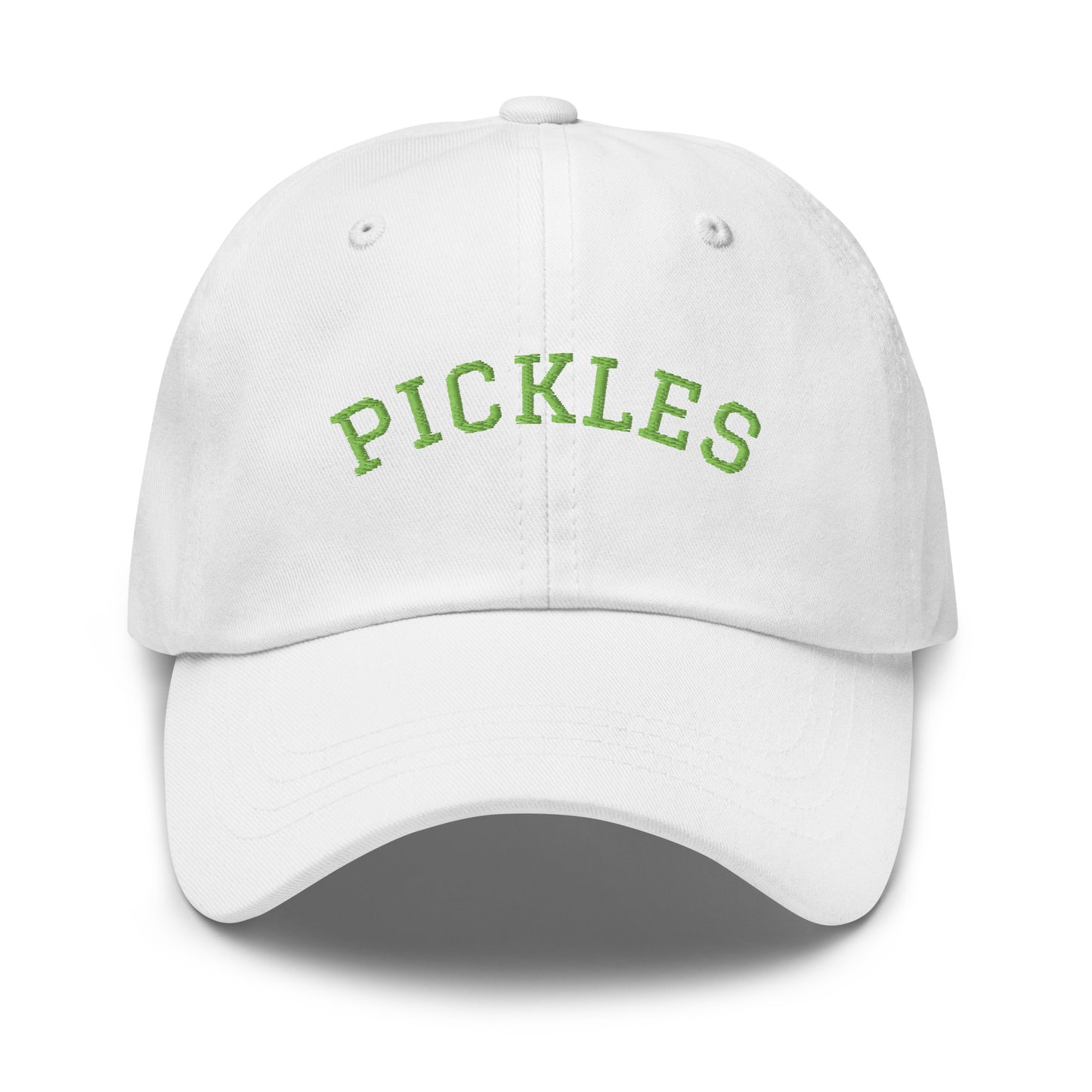White Varsity Style Pickles Dad Hat