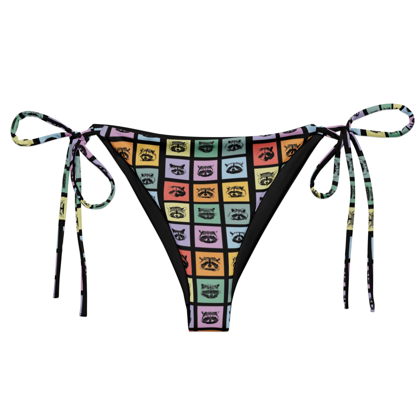 Love raccoons? Looking for your new favorite eco friendly bikini? Sit back and relax by the poolside wearing this classic string bikini with a colorful raccoon design. Our raccoon bikini is made of soft and stretchy recycled polyester with UPF 50+. Perfect for the beach, the pool and everything in between, or a funny gift for a raccoon enthusiast!