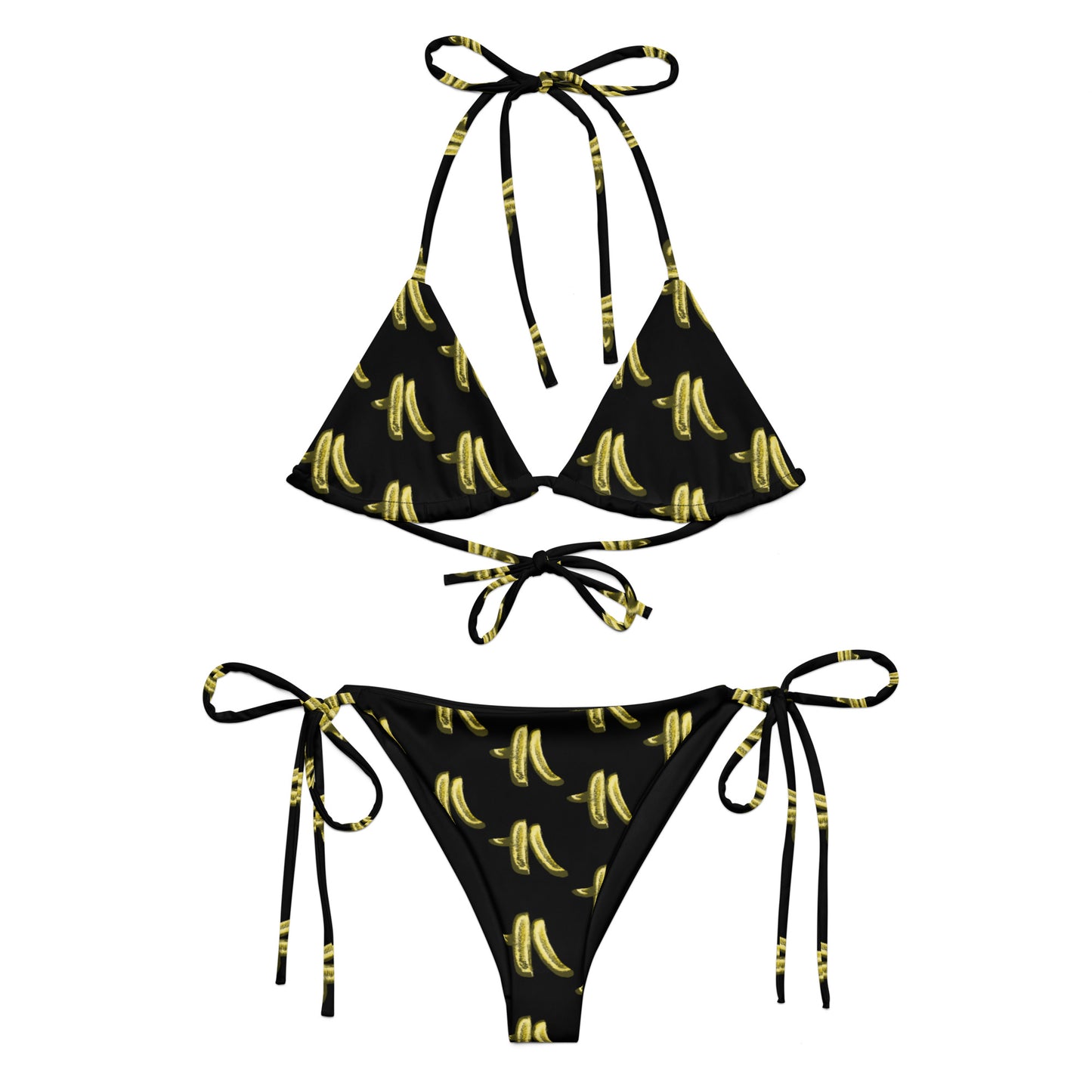 Black pickles bikini - Eat some pickles and lounge by the water in our eco-friendly Pickles Bikini! It’s made from soft recycled polyester with double-layering and UPF 50+. Perfect for the pool, the beach or a day out on the boat, this bikini has a unique pickle design made just for you.