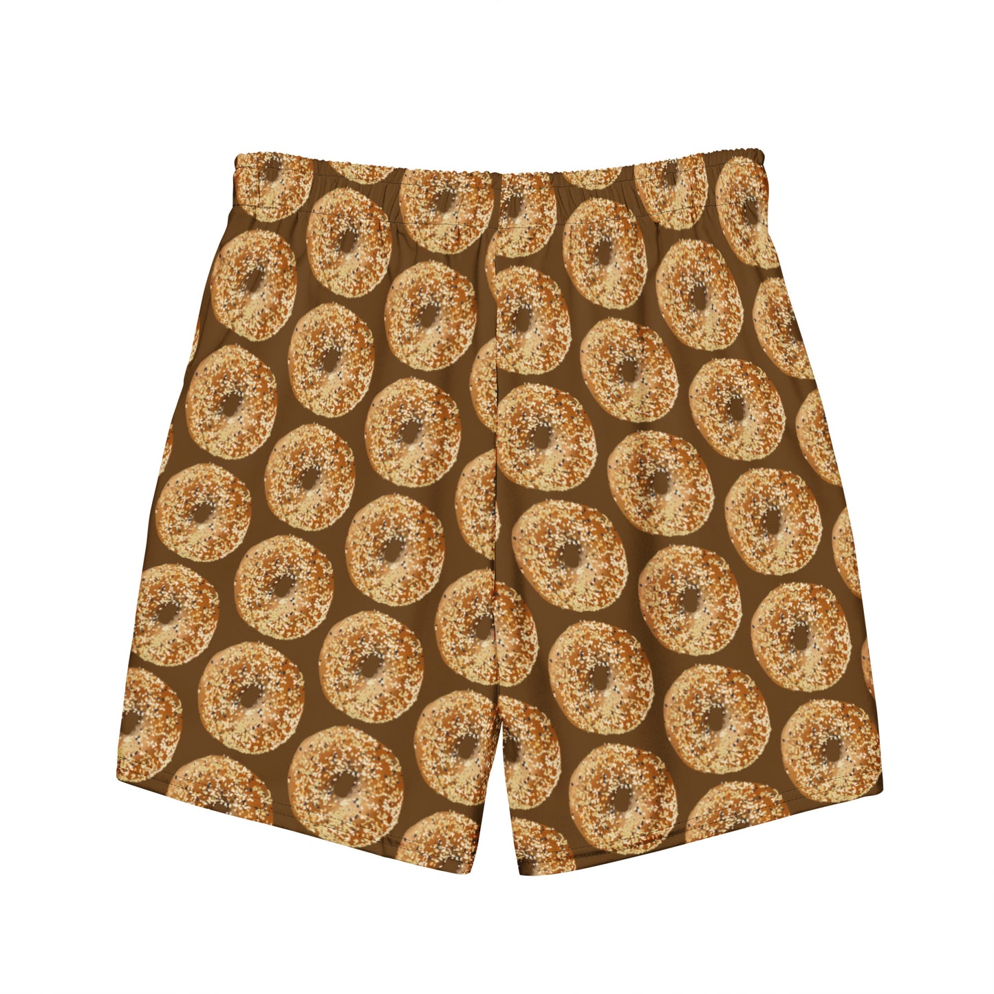 Brown Men's Swim Trunks With Everything Bagel Design - Love bagels? Looking for a gift for an everything bagel enthusiast? Our everything bagel swim trunks are just what you need for the pool, beach, and everything in between —they’re quick-drying and breathable, have multiple pockets, and a silky, anti-chafe inner liner. Eat your favorite bagels in these funny swim shorts. With their unique everything bagel design, they're sure to make a statement.
