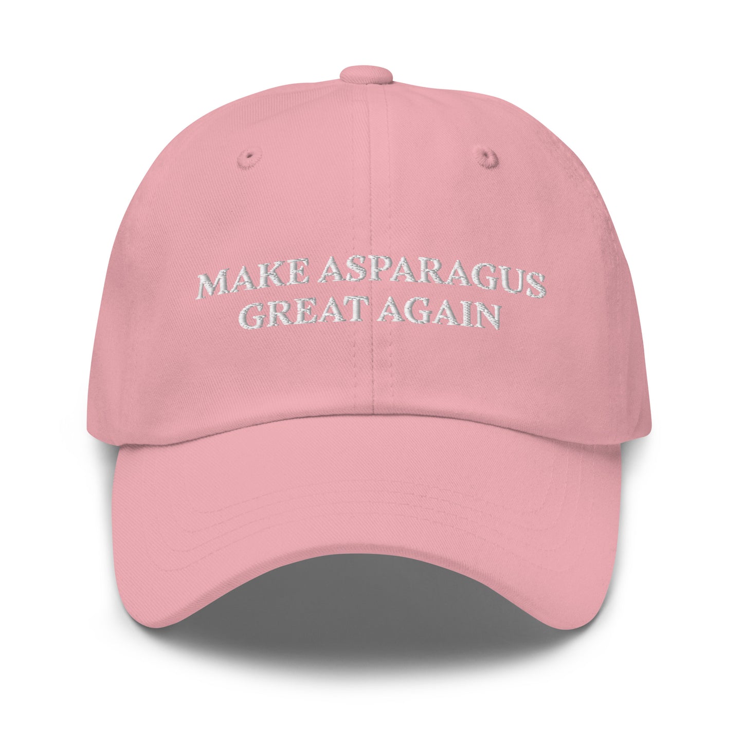 Make Asparagus Great Again Pink Sarcastic Maga Dad Hat from Nina's Funky Shop by ninanush - MAKE ASPARAGUS GREAT AGAIN! This dad hat is not just for dads! Our Make Asparagus Great Again Hat is a sarcastic MAGA hat for foodies of all kinds. This classic unisex dad hat has a low profile, adjustable strap, and a curved visor. Wear this embroidered funny MAGA hat and add a little personality to your everyday style.