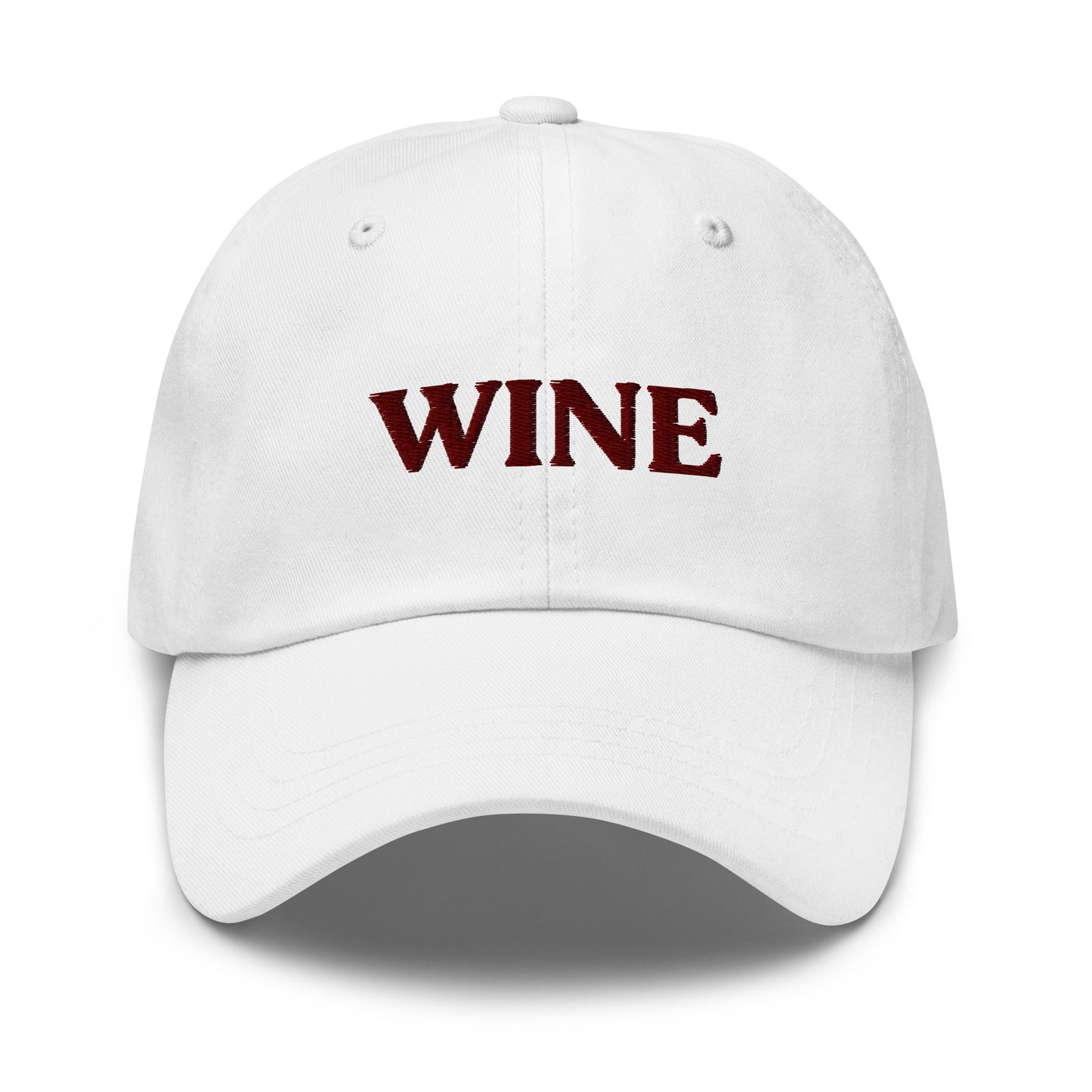 White Wine Hat - This embroidered wine hat is made of comfortable cotton with an adjustable closure and "wine", expertly embroidered on the front. Make a statement and drink your favorite wine in our funny foodie clothing and accessories. Looking for something personalized? Shoot us an email!