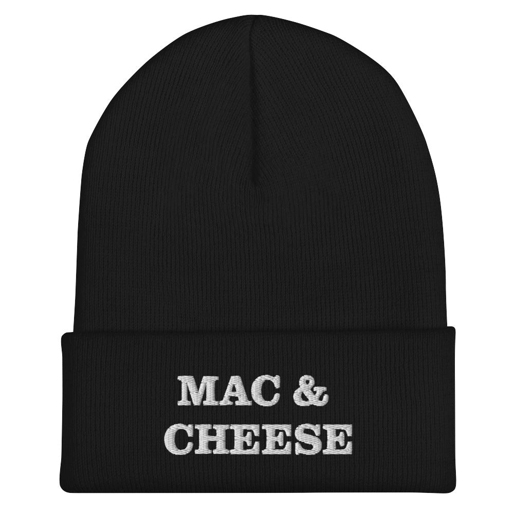 Black mac and cheese beanie from Nina's Funky Shop by ninanush - Do you love mac and cheese? Looking for a funny foodie gift? Our Mac & Cheese Beanie is warm, cozy and the perfect cold weather hat for pasta enthusiasts. It comes in a variety of colors, each expertly embroidered with "Mac & Cheese" across the front. A statement hat for mac and cheese lovers and foodies of all kinds.