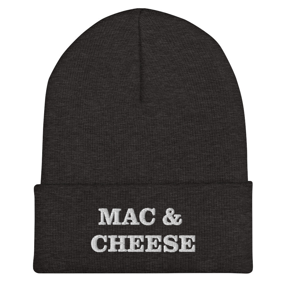 Dark Gray mac and cheese beanie from Nina's Funky Shop by ninanush - Do you love mac and cheese? Looking for a funny foodie gift? Our Mac & Cheese Beanie is warm, cozy and the perfect cold weather hat for pasta enthusiasts. It comes in a variety of colors, each expertly embroidered with "Mac & Cheese" across the front. A statement hat for mac and cheese lovers and foodies of all kinds.