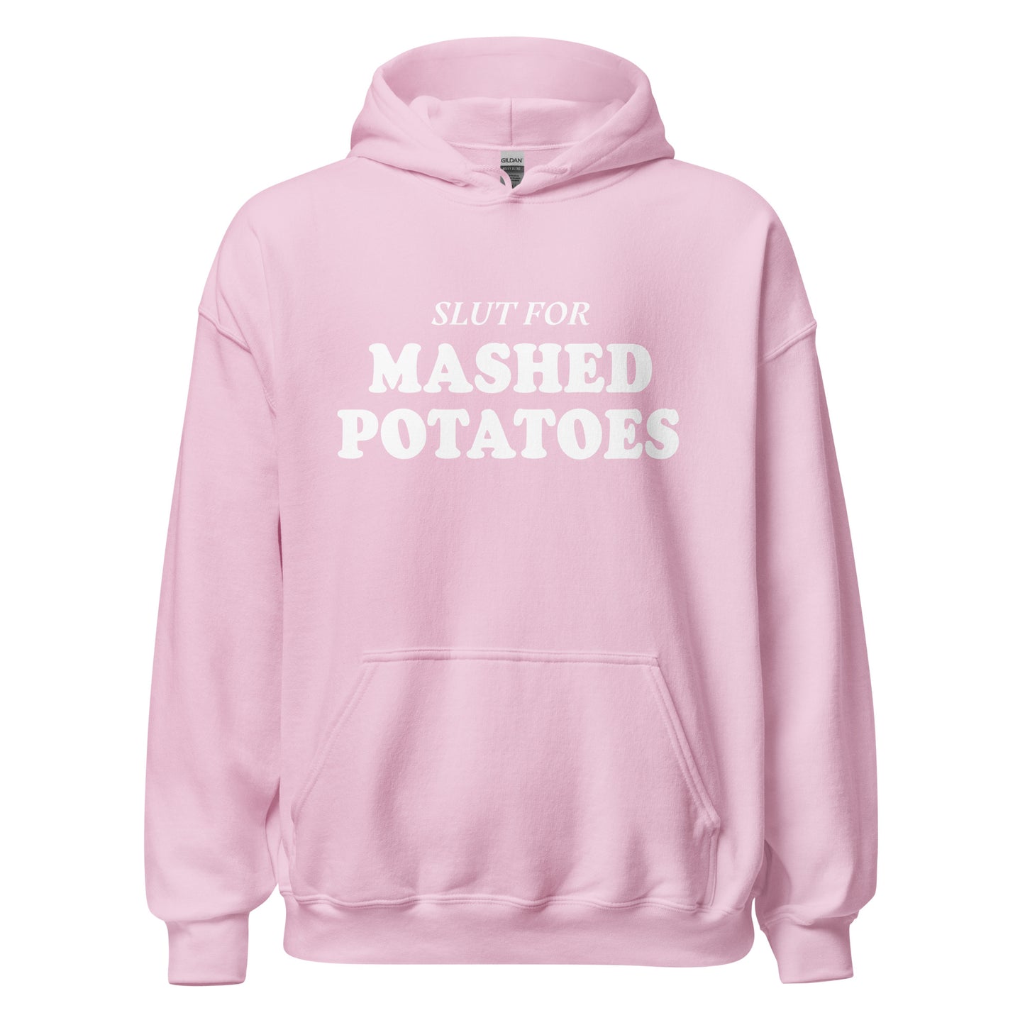 Light Pink Slut For Mashed Potatoes Hoodie - Are you a mashed potato enthusiast? Looking for a gift for a friend? Our Slut For Mashed Potatoes Hoodie is soft, cozy and made just for you! This funny hoodie is perfect for mashed potato lovers and foodies of all kinds.