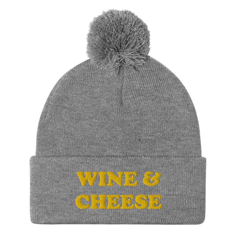 Gray Wine and Cheese Beanie - Love Wine and Cheese? Looking for a funny gift for a foodie? This warm and cozy beanie is just for you! It comes in a variety of colors with "Wine & Cheese", expertly embroidered on the front. The perfect hat for foodies of all kinds.