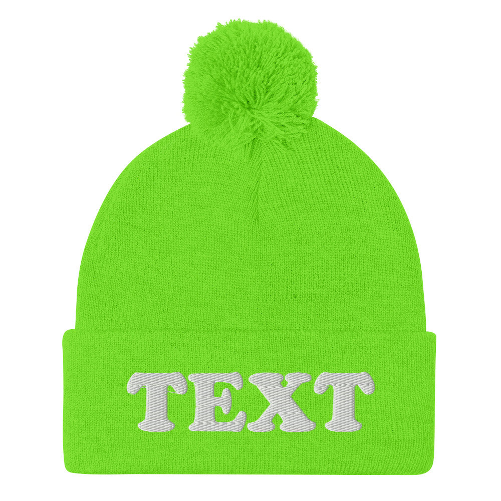 Neon Green Custom Beanie from Nina's Funky Shop by ninanush - Looking for a unique embroidered beanie? A personal gift for a friend? Design your beanie right here with us! Just add your personalized text and create your new favorite hat. A classic pom pom beanie that's warm, cozy and made just for you! It comes in a variety of colors with "Your Custom Text", embroidered on the front.