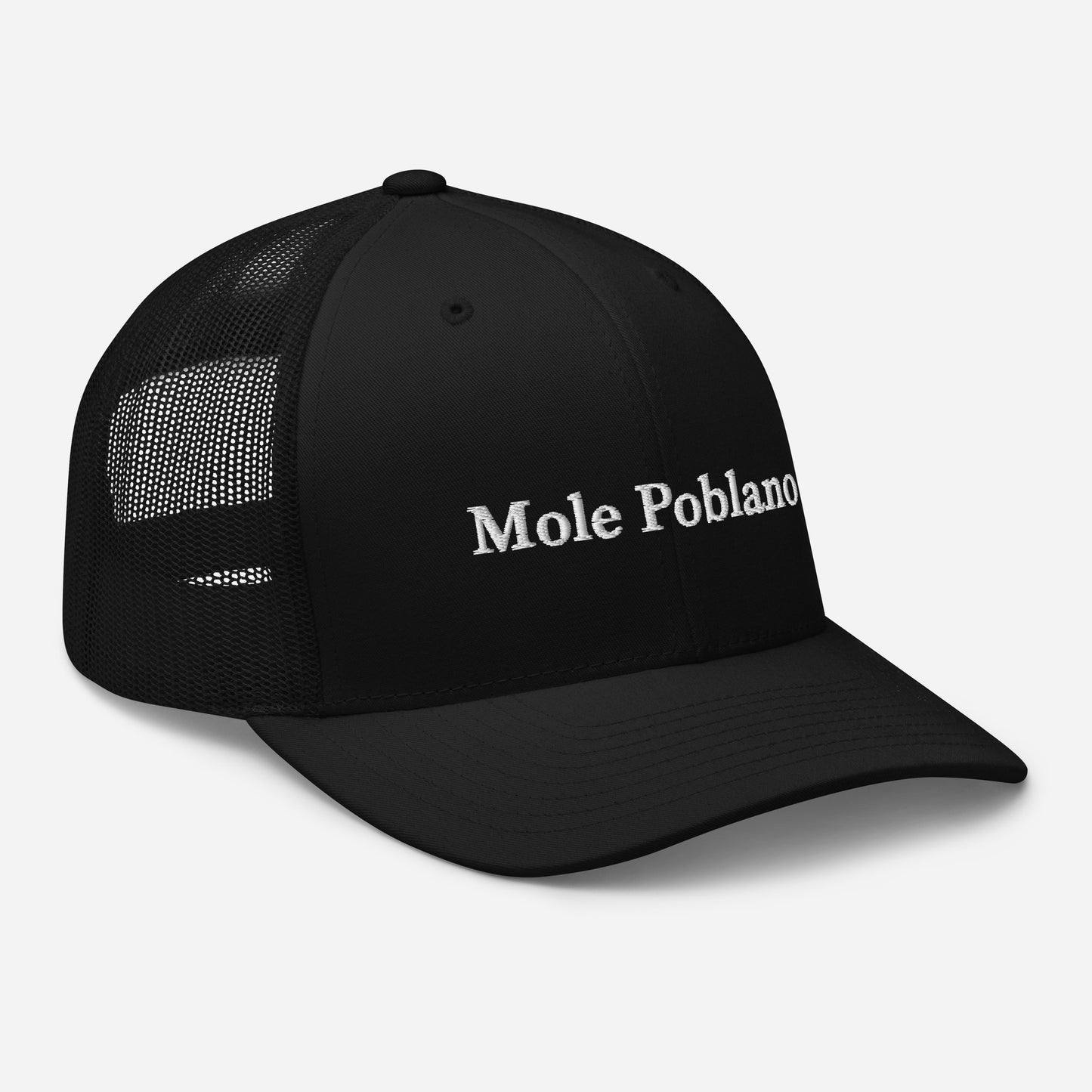 Black Mole Poblano Trucker Hat from Nina's Funky Shop by ninanush - Love mole poblano? Looking for a fun foodie gift? This mole poblano hat is comfortable, comes in a variety of colors with a convenient adjustable closure. This embroidered trucker hat celebrates the ancient traditional dish of Mexico, mole poblano. Stand out and eat your favorite foods in our unique foodie apparel.
