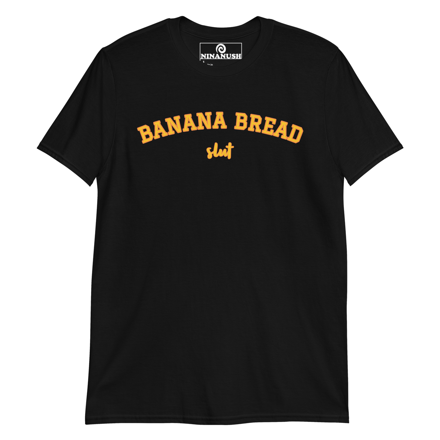 Black t-shirt for banana bread lovers - Slut for banana bread? This banana bread t-shirt was designed just for you! A classic cotton tee with a funny foodie design. Eat bananas and share your passion for banana bread in our sarcastic foodie shirt for banana bread lovers. The banana bread enthusiast shirt makes a great gift for a crazy banana bread aficionado.
