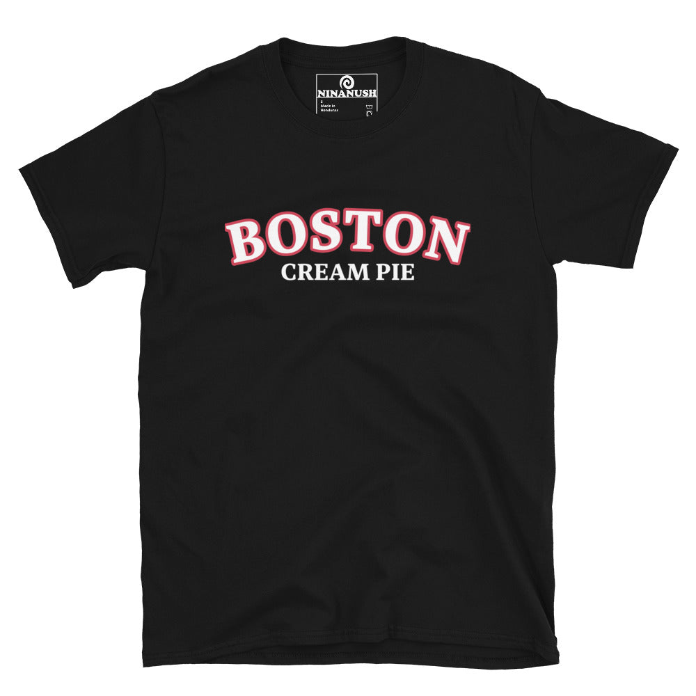 Black Boston Cream Pie t-shirt for foodies and New Englanders - A classic cotton T-Shirt celebrating Boston Cream Pie. It's soft, comfortable and made just for you and your favorite Boston cream pie enthusiast. This weird food shirt is perfect for Boston cream pie lovers and a unique gift for New England Foodies of all kinds. Eat your favorite foods in our funny foodie apparel.