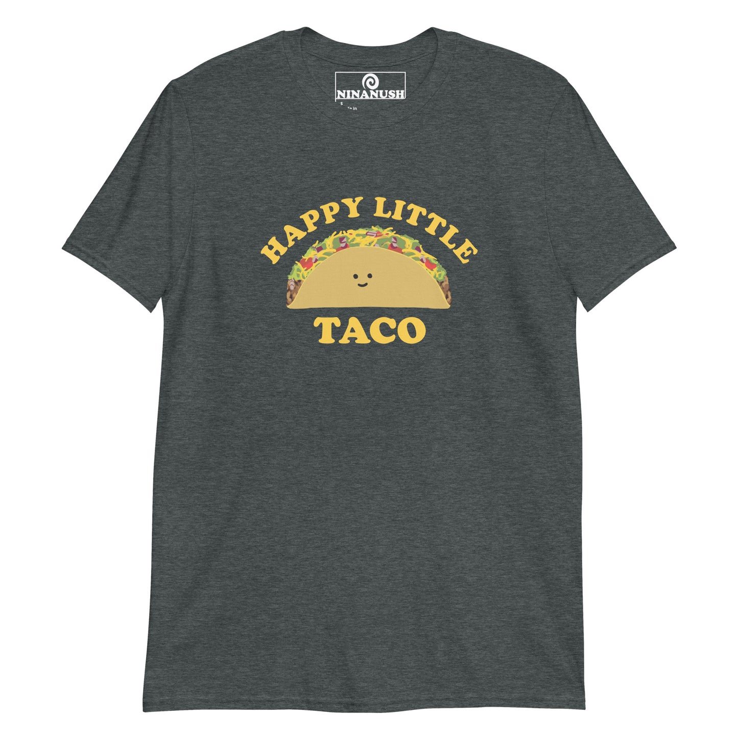 Dark gray cute taco t-shirt - Unisex foodie shirt - A happy little taco t-shirt for taco enthusiasts. This unique taco design is colorful and printed on a classic tee. Embrace your inner taco and let your passion for food shine with this eye-catching cute taco graphic tee. Wear this funny taco tee as everyday streetwear or give it as a gift to your favorite taco lover.