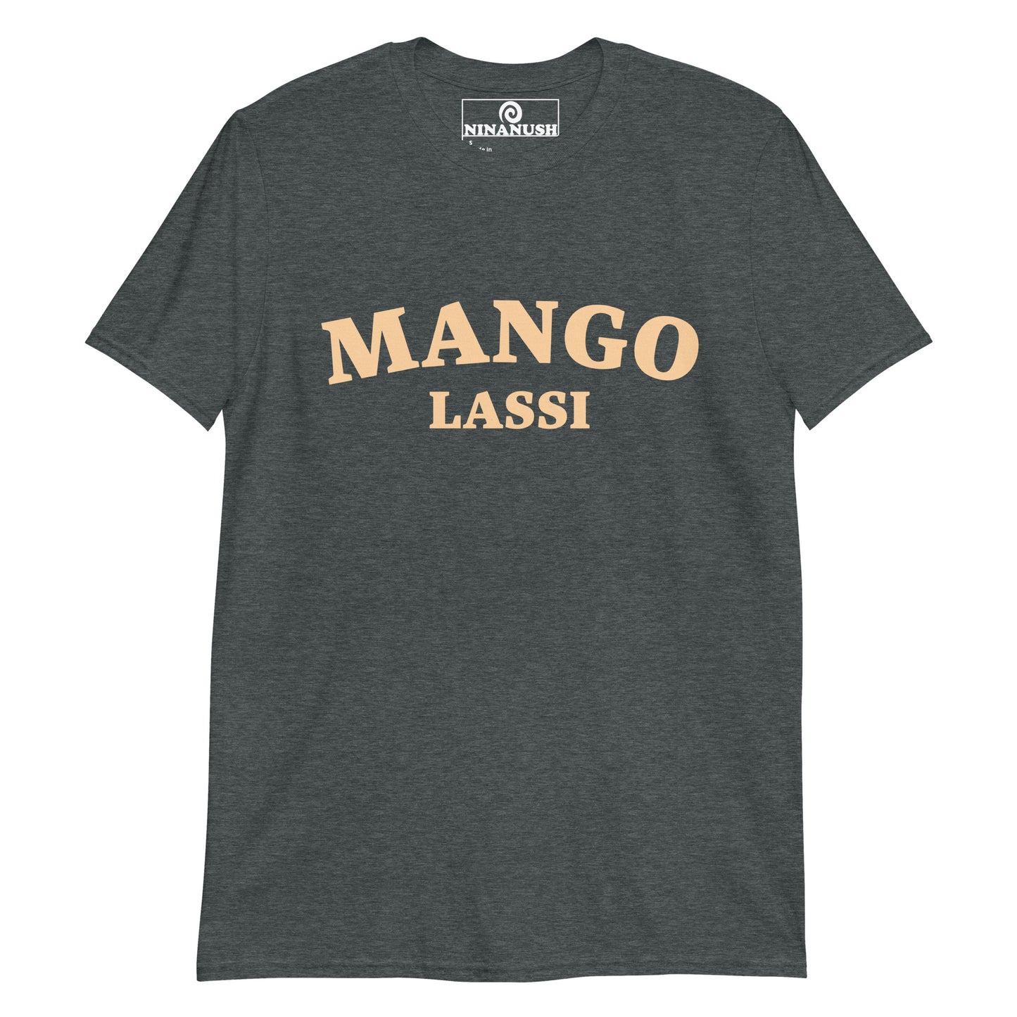 Dark gray Mango Lassi T-shirt from Nina's Funky Shop by ninanush - Mango Lassi 🔥 Do you love mango lassis? Looking for a unique foodie gift? Look no further! Our Mango Lassi T-shirt is just what you need. It's a college-style, crew neck foodie shirt for Indian food enthusiasts. If you love mago lassi, this funny food shirt was designed just for you. Celebrate your favorite foods and drinks in our funky foodie apparel, designed by Nina and made just for you.