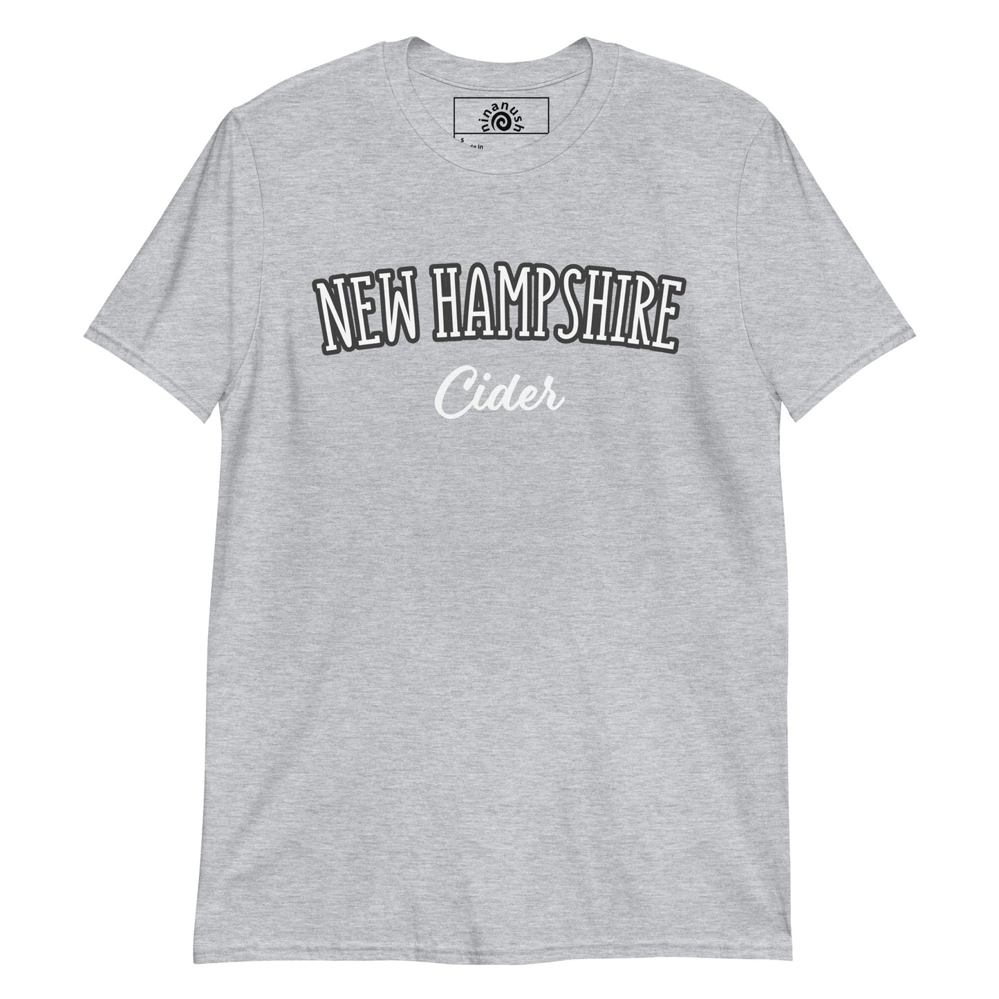 Light Gray Customizable New Hampshire t-shirt from Nina's Funky Shop by ninanush - Are you a New Hampshire local? Looking for a fun New Hampshire t-shirt or a funny gift for a New Englander? Design your perfect New Hampshire T-shirt right here with us! Just add your custom text and create your new favorite tee. Design: "New Hampshire" in an arc across the chest. Stand out in this varsity style New England Shirt.