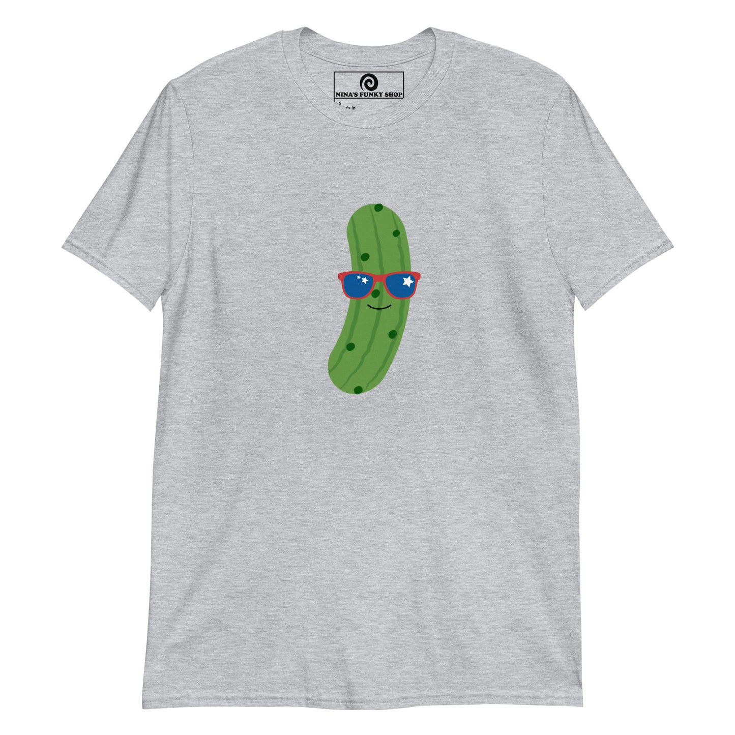 Light Gray USA Pickle T-Shirt - Our Patriotic Pickle T-shirt is soft, comfortable and comes in a variety of colors with a funny pickle design wearing red white and blue sunglasses. The perfect graphic tee for pickle lovers and foodies of all kinds. Stand out in our sarcastic graphic tees and funny foodie apparel. Designed by Nina and made just for you!