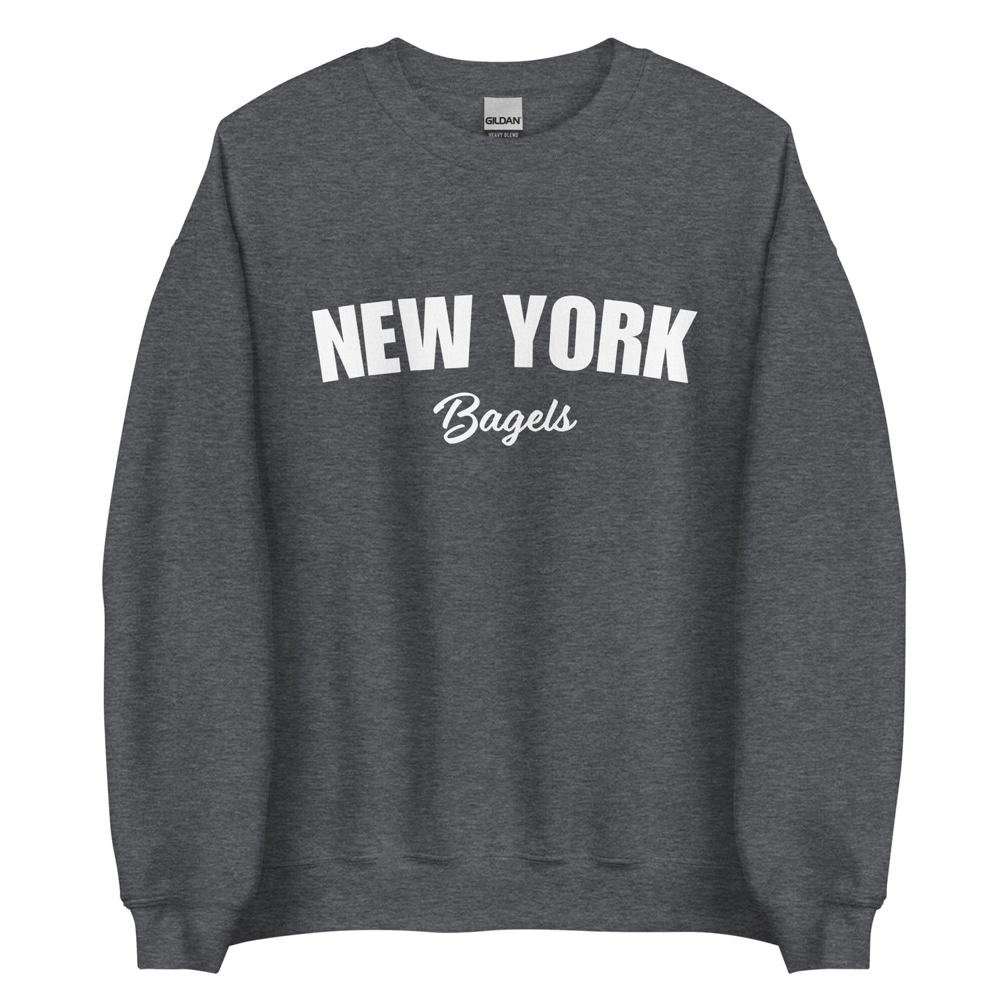 Dark Gray New York Bagels Sweatshirt from Nina's Funky Shop by ninanush - Do you love New York Bagels? Looking for a gift for a New Yorker? This New York Bagels Sweatshirt is a fun foodie sweatshirt for Bagel lovers like you. It's a unisex, crew neck New York City sweatshirt with "New York Bagels" on the front. Perfect for cozy nights in or classic foodie streetwear, this bagel enthusiast sweatshirt is just for you.