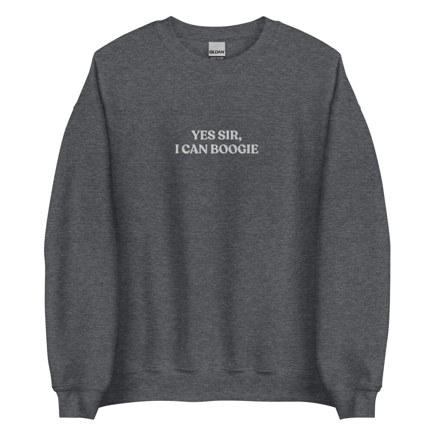 Dark Gray Yes Sir, I Can Boogie Sweatshirt from Nina's Funky Shop by ninanush - Love to boogie? Looking for a funny gift for a dancer or a disco lover? Our Yes Sir, I Can Boogie Sweatshirt is soft, comfortable and just what you need. It's a unisex Crewneck sweatshirt that comes in a variety of colors with "Yes Sir, I Can Boogie", expertly embroidered in the front center. A funny disco lover sweatshirt or quirky streetwear for everyday.