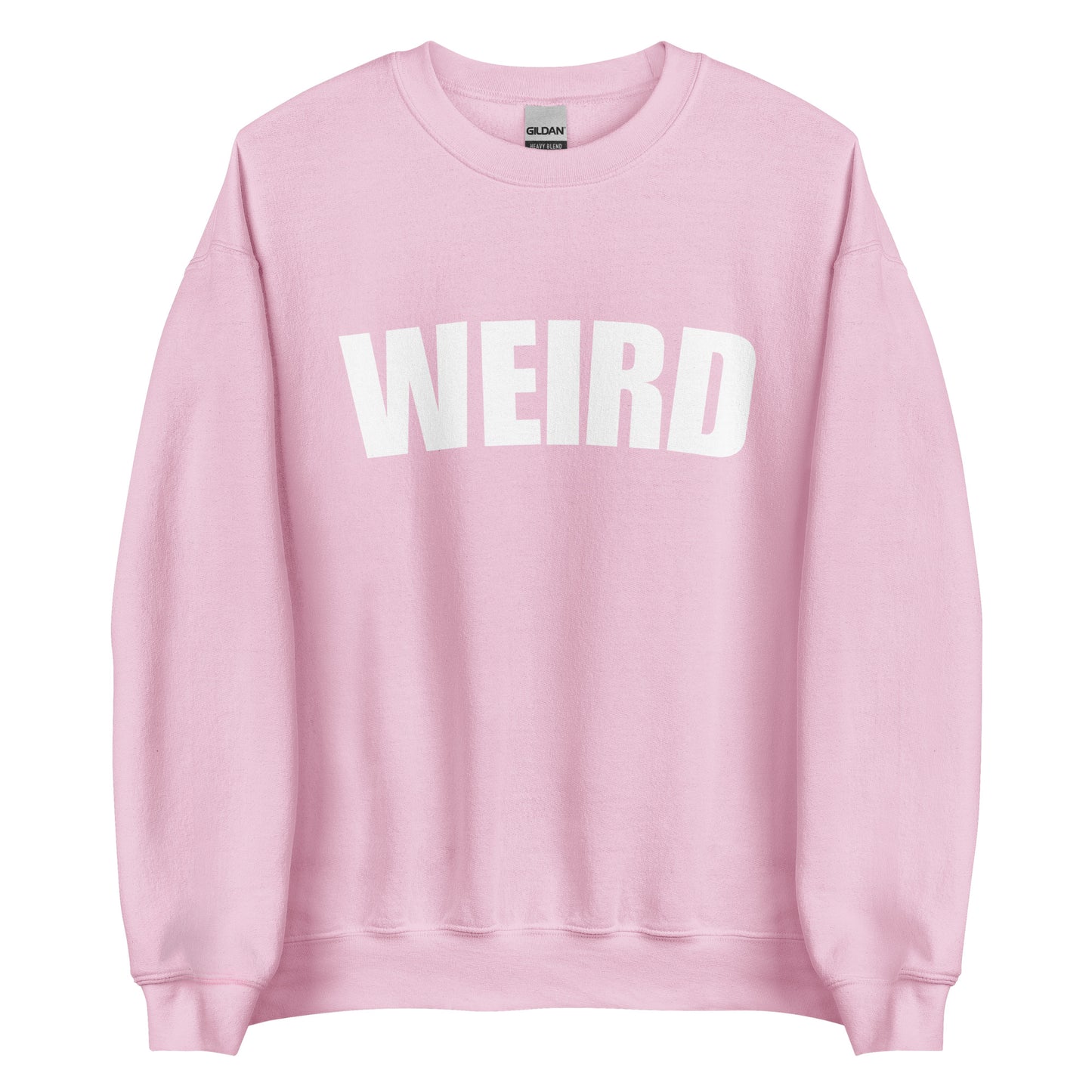 Light Pink Weird Sweatshirt from Nina's Funky Shop by ninanush - Stay weird in this soft and comfortable varsity sweatshirt. It's a unisex, crew neck sweatshirt that comes in a variety of colors with "Weird", expertly printed on the front. Perfect for cozy nights in or stand out streetwear, this weird sweatshirt is designed by Nina and made just for you.