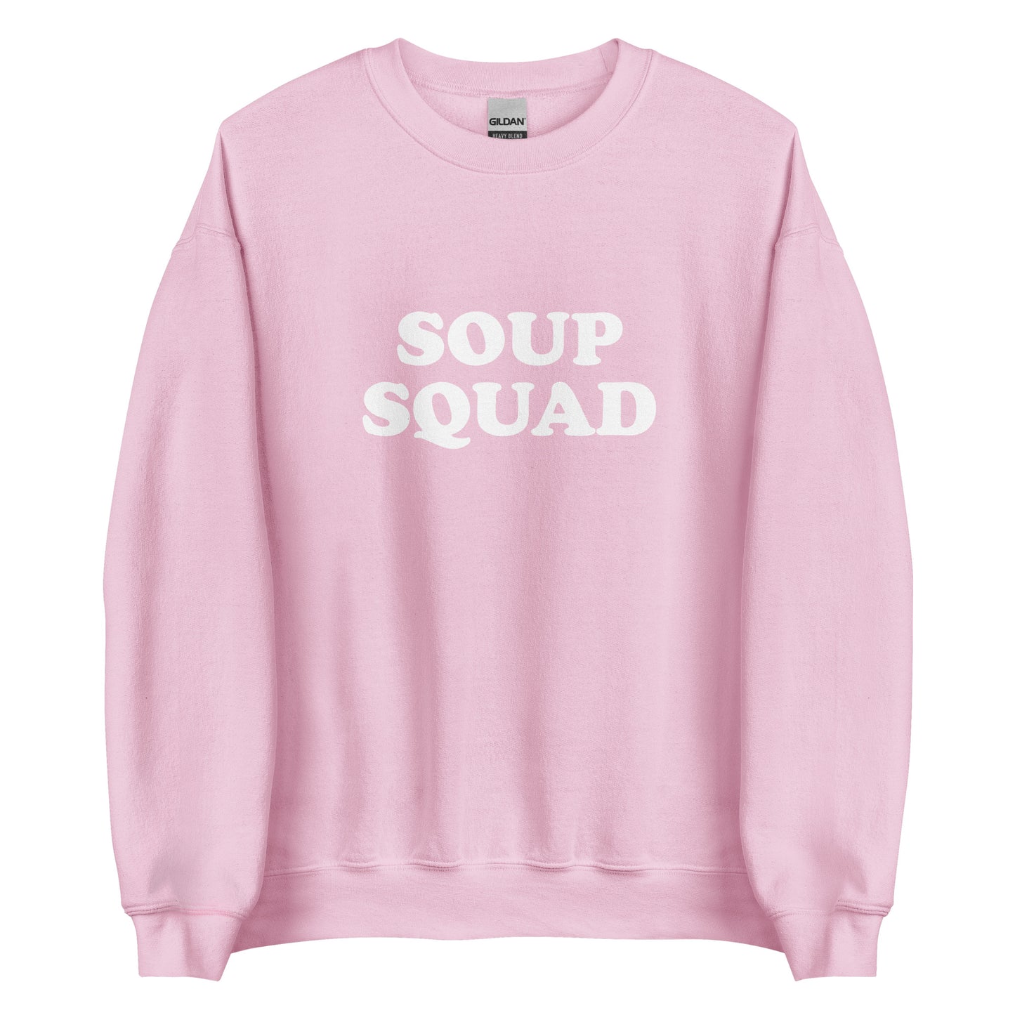 Light Pink Soup Squad Crewneck Sweatshirt from Nina's Funky Shop by ninanush - Do you love soup? Looking for a funny gift? Our Soup Squad Crewneck Sweatshirt is soft, comfortable and just what you need. It's a unisex sweatshirt that comes in a variety of colors with "Soup Squad", expertly printed on the front. A unique and funny sweatshirt for cozy nights in or stand out Soup Lover streetwear.