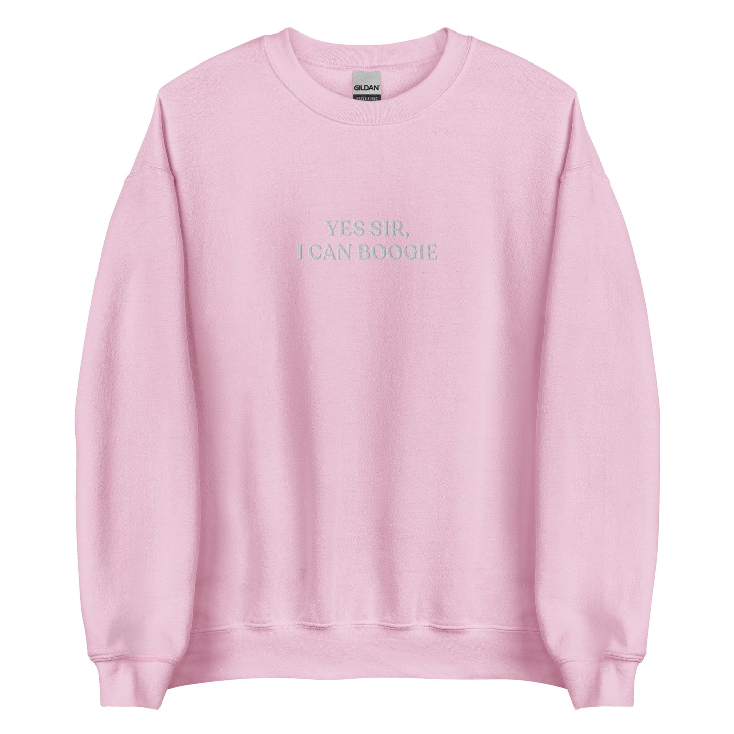 Light Pink Yes Sir, I Can Boogie Sweatshirt from Nina's Funky Shop by ninanush - Love to boogie? Looking for a funny gift for a dancer or a disco lover? Our Yes Sir, I Can Boogie Sweatshirt is soft, comfortable and just what you need. It's a unisex Crewneck sweatshirt that comes in a variety of colors with "Yes Sir, I Can Boogie", expertly embroidered in the front center. A funny disco lover sweatshirt or quirky streetwear for everyday.