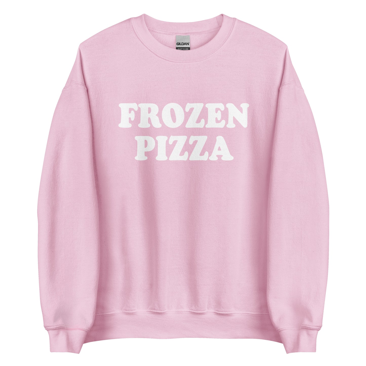Light Pink Frozen Pizza Sweatshirt from Nina's Funky Shop by ninanush - Do you frozen pizza? Looking for a funny gift for a friend? Our Frozen Pizza Crewneck Sweatshirt is just what you need. It's a unisex sweatshirt for foodies with "frozen pizza" on the front. A funny food sweatshirt for cozy nights in or streetwear for foodies.This frozen pizza enthusiast sweatshirt is made just for you.