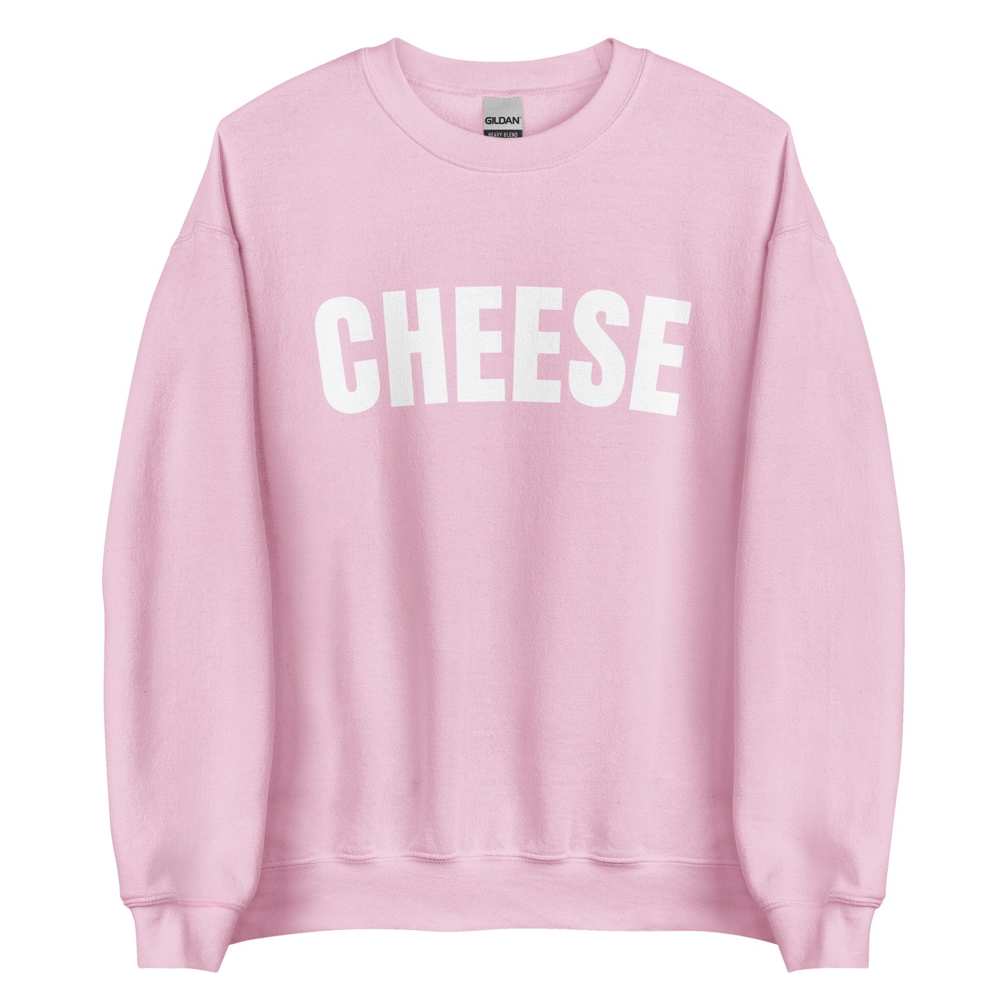 Light Pink Unisex Crewneck Cheese Sweatshirt from Nina's Funky Shop by ninanush - Do you love cheese? Looking for a funny gift for a friend? Our Cheese Crewneck Sweatshirt is just what you need. It's a unisex sweatshirt for foodies with "cheese" on the front. The perfect funny food sweatshirt for cozy nights in or stand out cheese lover streetwear. This cheese enthusiast sweatshirt is made just for you.