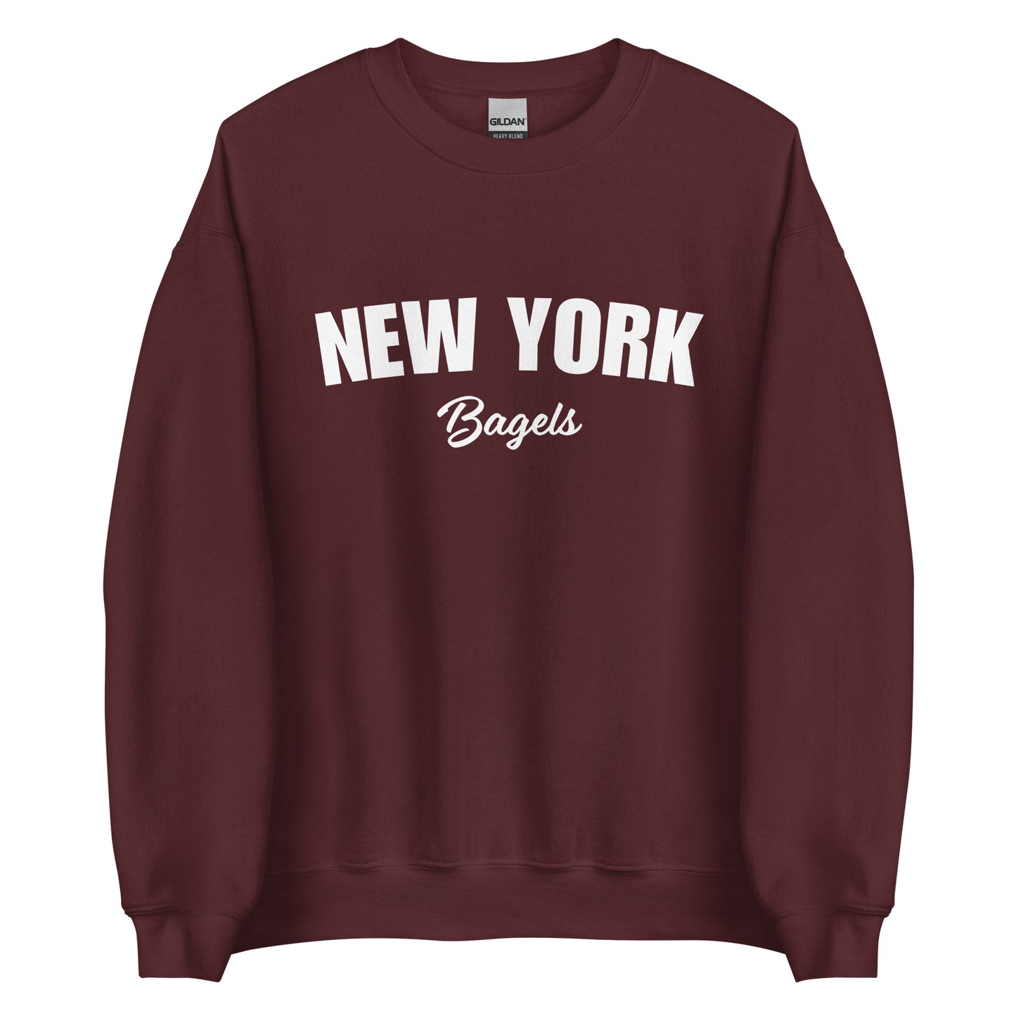 Maroon New York Bagels Sweatshirt from Nina's Funky Shop by ninanush - Do you love New York Bagels? Looking for a gift for a New Yorker? This New York Bagels Sweatshirt is a fun foodie sweatshirt for Bagel lovers like you. It's a unisex, crew neck New York City sweatshirt with "New York Bagels" on the front. Perfect for cozy nights in or classic foodie streetwear, this bagel enthusiast sweatshirt is just for you.