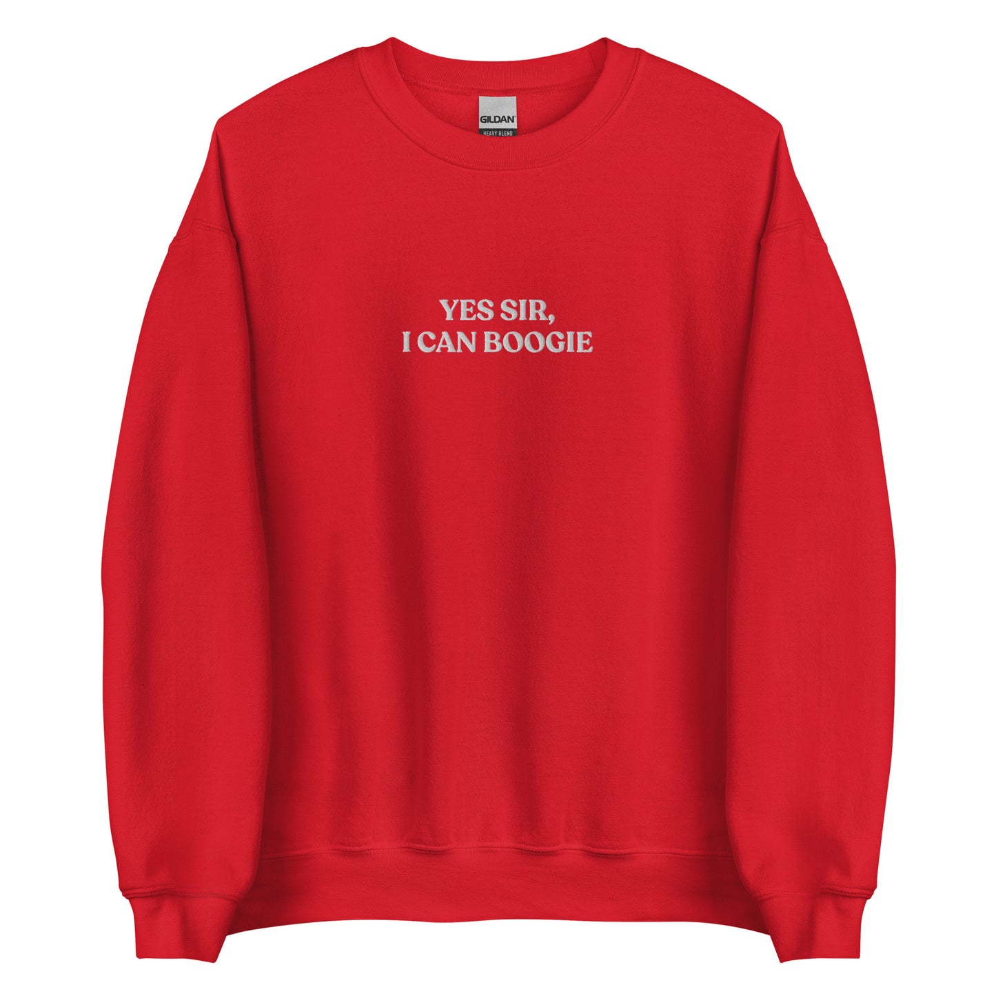 Red Yes Sir, I Can Boogie Sweatshirt from Nina's Funky Shop by ninanush - Love to boogie? Looking for a funny gift for a dancer or a disco lover? Our Yes Sir, I Can Boogie Sweatshirt is soft, comfortable and just what you need. It's a unisex Crewneck sweatshirt that comes in a variety of colors with "Yes Sir, I Can Boogie", expertly embroidered in the front center. A funny disco lover sweatshirt or quirky streetwear for everyday.