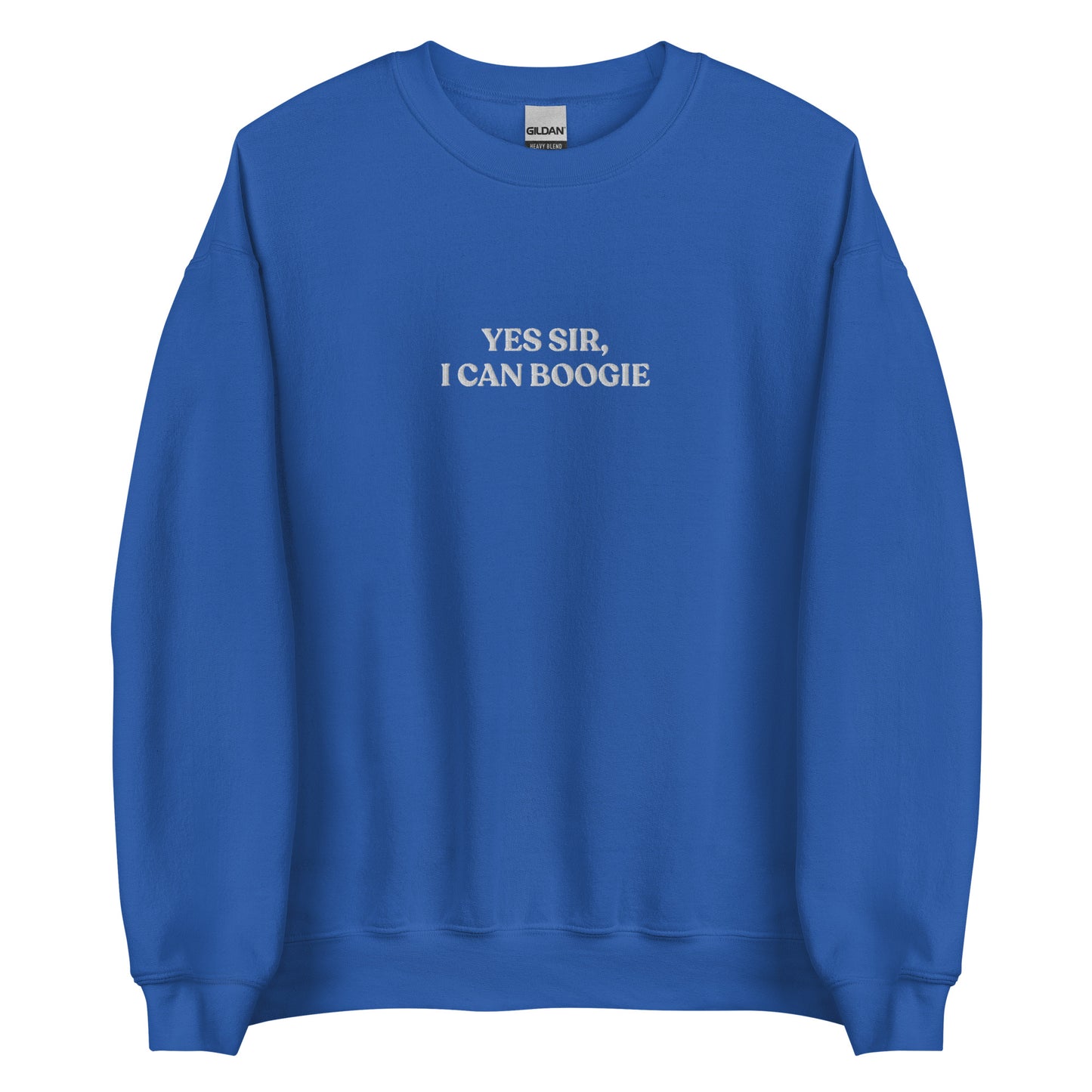 Royal Blue Yes Sir, I Can Boogie Sweatshirt from Nina's Funky Shop by ninanush - Love to boogie? Looking for a funny gift for a dancer or a disco lover? Our Yes Sir, I Can Boogie Sweatshirt is soft, comfortable and just what you need. It's a unisex Crewneck sweatshirt that comes in a variety of colors with "Yes Sir, I Can Boogie", expertly embroidered in the front center. A funny disco lover sweatshirt or quirky streetwear for everyday.