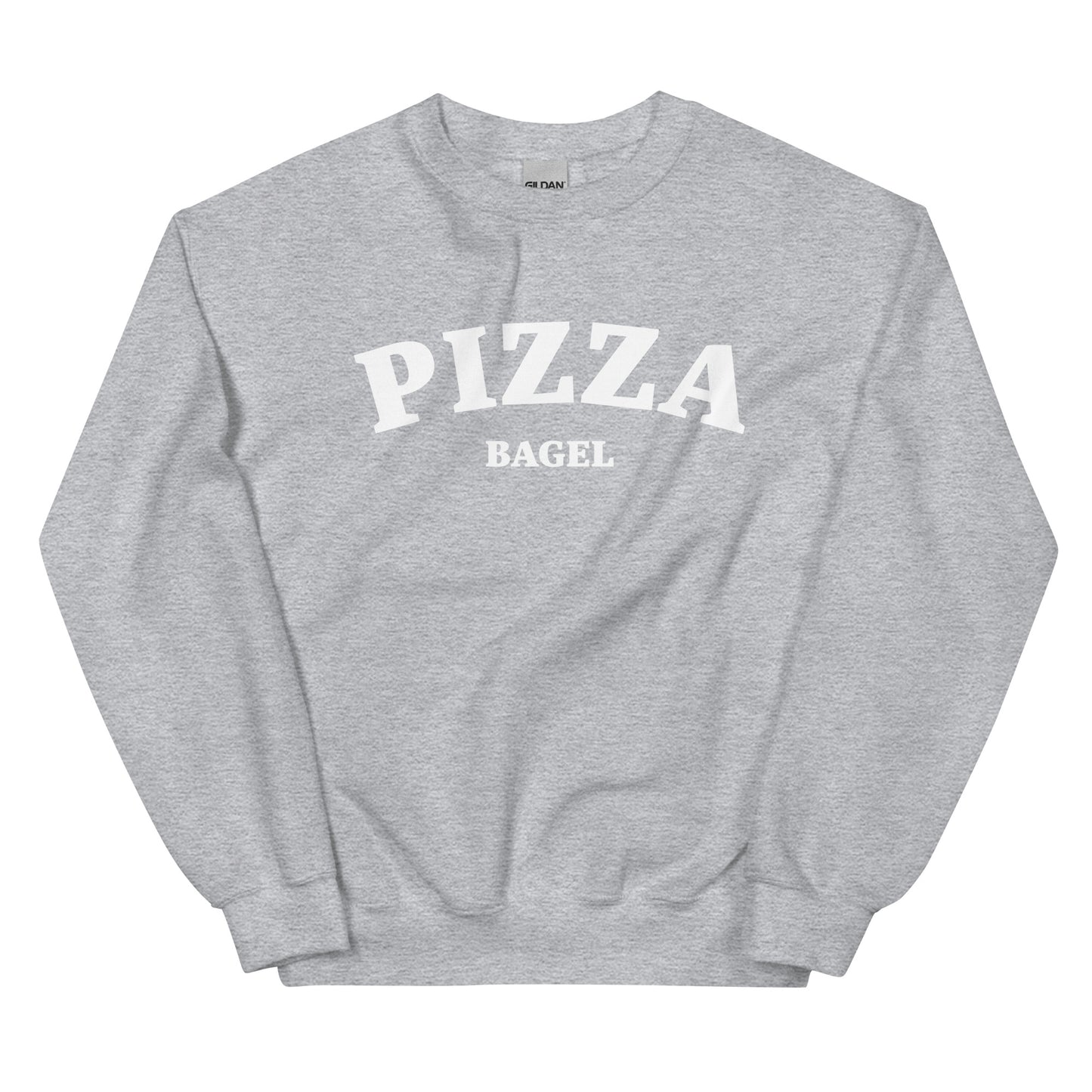 Light gray pizza bagel sweatshirt for foodies - This pizza bagel sweatshirt is must-have for all pizza bagel enthusiasts! It's a classic crew neck sweatshirt that's soft, comfortable and shows your love of pizza bagels. This funny food sweatshirt is perfect for cozy nights, streetwear or a funny gift for foodies. Make a statement in this pizza bagel lover sweatshirt.
