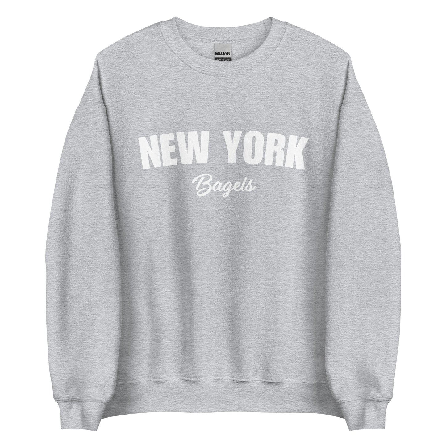 Light Gray New York Bagels Sweatshirt from Nina's Funky Shop by ninanush - Do you love New York Bagels? Looking for a gift for a New Yorker? This New York Bagels Sweatshirt is a fun foodie sweatshirt for Bagel lovers like you. It's a unisex, crew neck New York City sweatshirt with "New York Bagels" on the front. Perfect for cozy nights in or classic foodie streetwear, this bagel enthusiast sweatshirt is just for you.