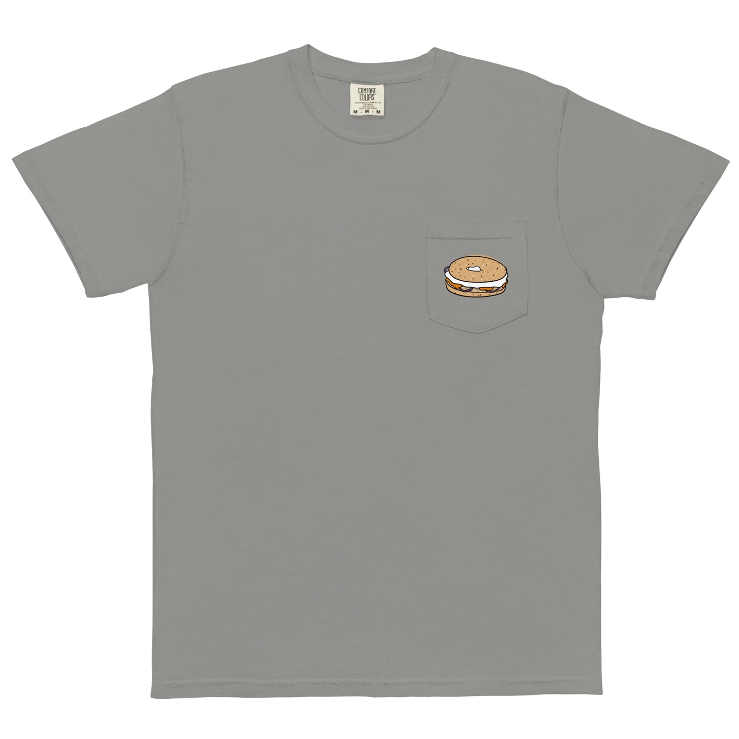 Gray bagel t-shirt - Show your love of bagels with our funny food t-shirt designed for bagel enthusiasts. Available in various colors, this classic t-shirt has an original design of the Statue of Liberty holding a bagel, and a small everything bagel on the front. Let your love for bagels shine or give it as a unique gift for a bagel lover.