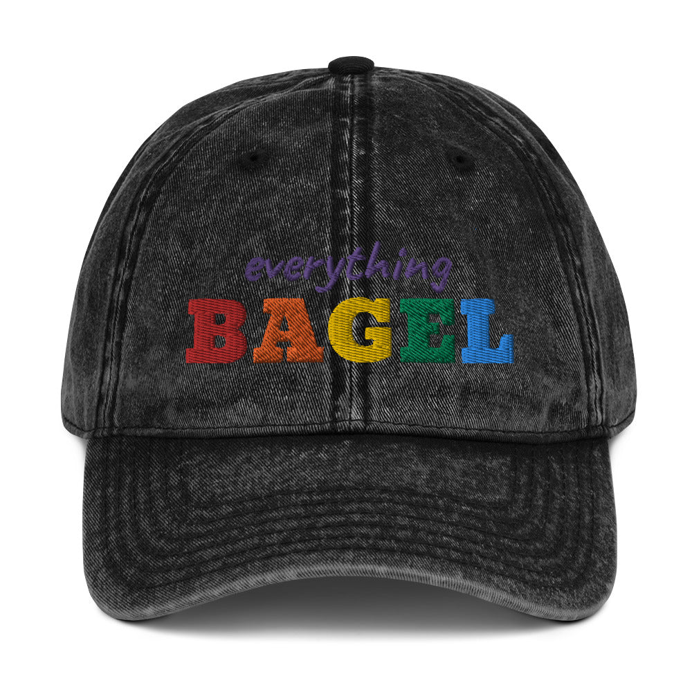 Black Funny Pride Hat - Our Everything Bagel Pride Hat is comfortable, has an adjustable closure, and comes in a variety of colors with a funny rainbow design for pride, expertly embroidered on the front. The perfect hat for pride month and for bagel lovers or all kinds. Celebrate your favorite foods in our funky foodie clothing and accessories. Designed by Nina and made just for you!