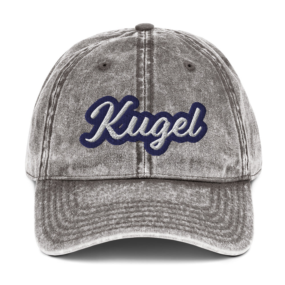 Gray kugel hat - A kugel lover hat that's 100% cotton with a faded, vintage style and unique Jewish food embroidery. If you love kugel, this unusual foodie dad hat is just you. Eat your favorite kugel and represent this beloved and classic Ashkenazi Jewish food. It's a funny Jewish foodie dad hat that's sure to make a statement.