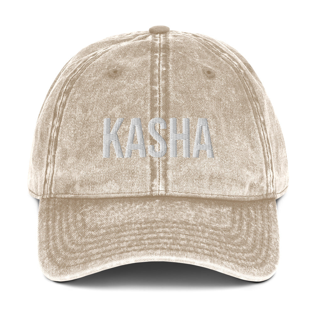 Beige kasha hat - If you love Eastern European food, this kasha hat was designed just for you. Eat kasha in style and share your foodie passion in this dad hat for kasha lovers. This funny foodie hat is made of cotton, with a faded vintage style and an eye-catching embroidery. Perfect for kasha enthusiasts and foodies of all kinds.