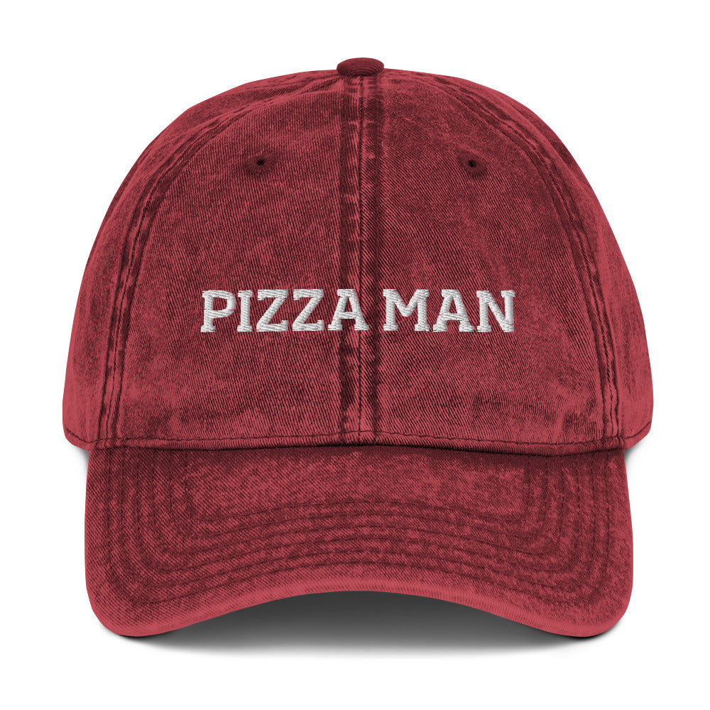 Maroon pizza man dad hat from Nina's Funky Shop by ninanush - Calling all pizza enthusiasts! This funky pizza dad hat is comfortable with a vintage-style washed out material and the words "pizza man", expertly embroidered on the front. Make a statement and share your passion for pizza in this weird hat. The perfect dad hat for foodies or gift for pizza lovers of all kinds.