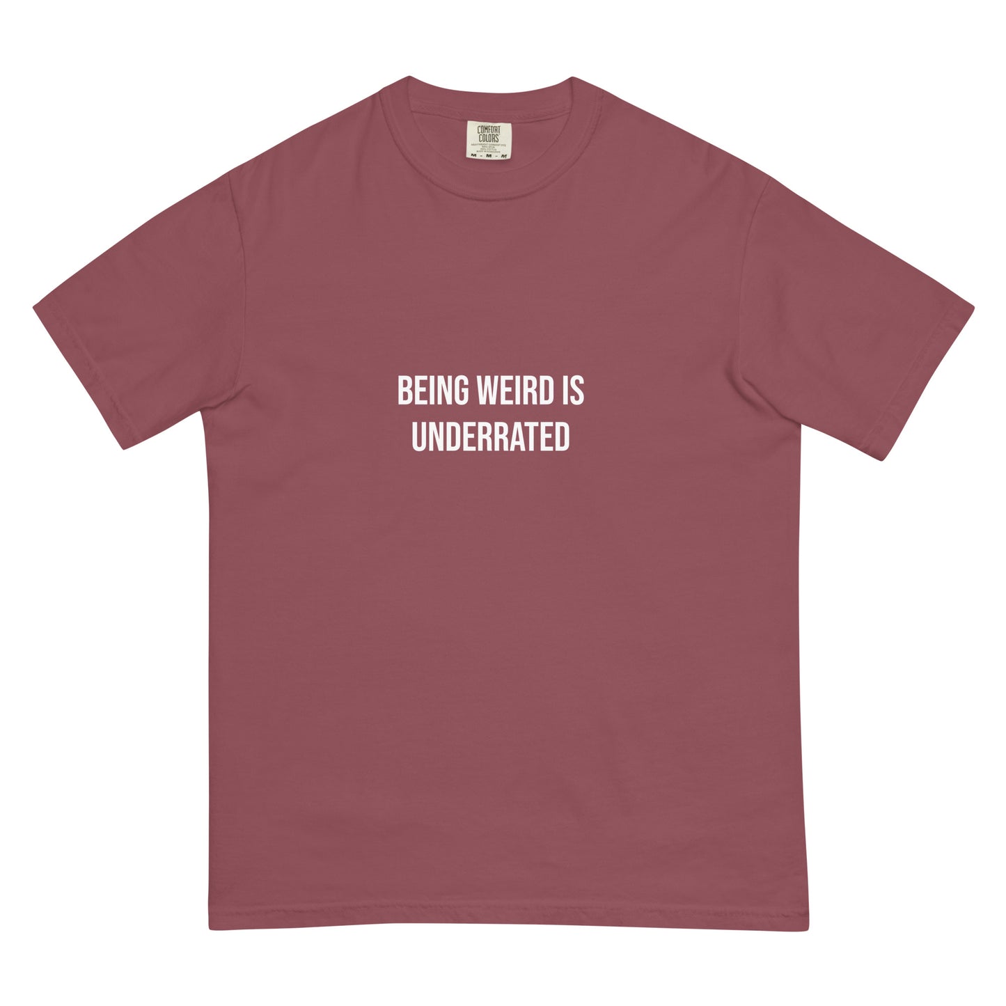 Cute brick color t-shirt - This Weird is Underrated T-shirt is a funky, colorful tshirt with a message. The heavyweight cotton tshirt encourages self-expression and being different. Stay weird and show the world that being different is something to be embraced and celebrated. It's a unique streetwear everyday t-shirt and cute gift for weird friends.