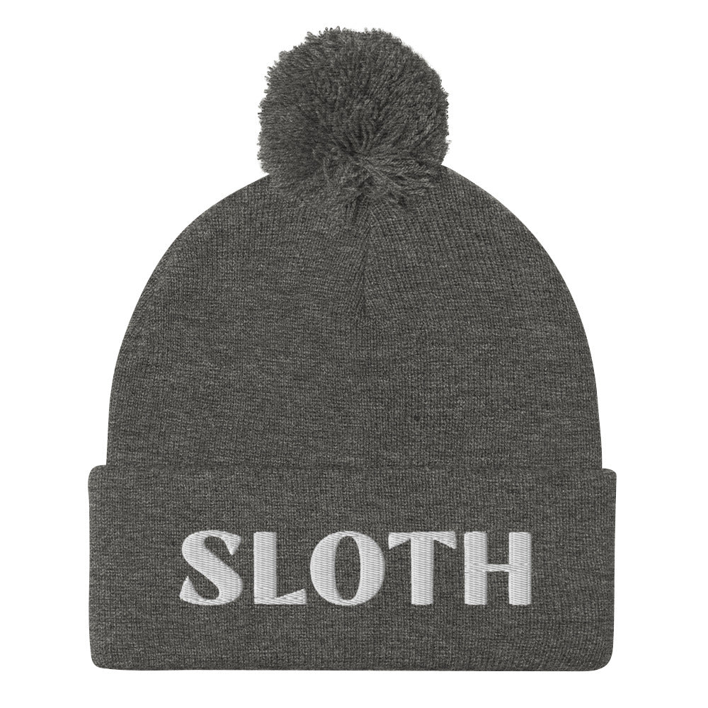 Gray - What's your spirit animal? This sloth beanie is a perfect warm and cozy hat for cold weather. The sloth spirit animal beanie has a white sloth embroidery that's a perfect unique gift for sloth lovers & animal lovers. Shop funny spirit animal beanies, foodie clothing, vegan graphic t-shirts, garlic hats and more.