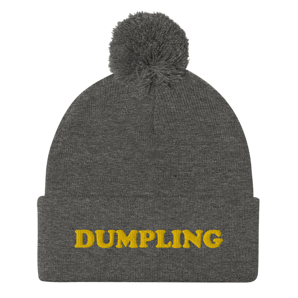 Funky gray dumpling beanie - Are you a dumpling enthusiast? This dumpling beanie hat is all you've been missing. Now you can eat your favorite dumplings in a unique dumpling hat with a classic pom pom on top. Stay weird and stay warm in this cozy and unusual food beanie hat. Celebrate your favorite dumplings in our funky foodie beanies & clothing.