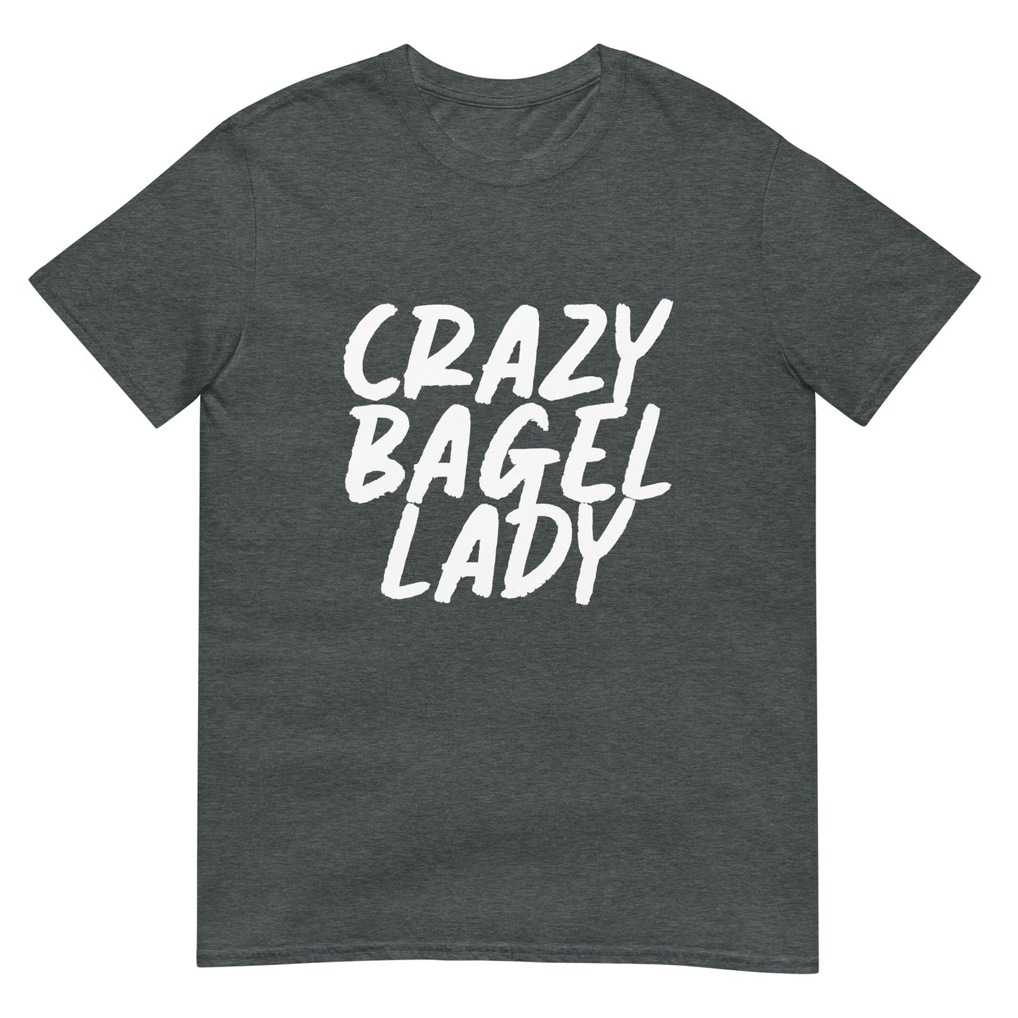 Gray crazy bagel lady t-shirt for bagel lovers and addicts - Are you a crazy bagel lady? Stay funky in this crazy bagel lady t-shirt for bagel enthusiasts. Eat bagels in this funny bagel lover t-shirt with bagel saying. Be yourself and eat all of your favorite bagels in style or give the t-shirt as a funny gift for bagel lovers, bagel babes, crazy bagel lovers and weird foodies.