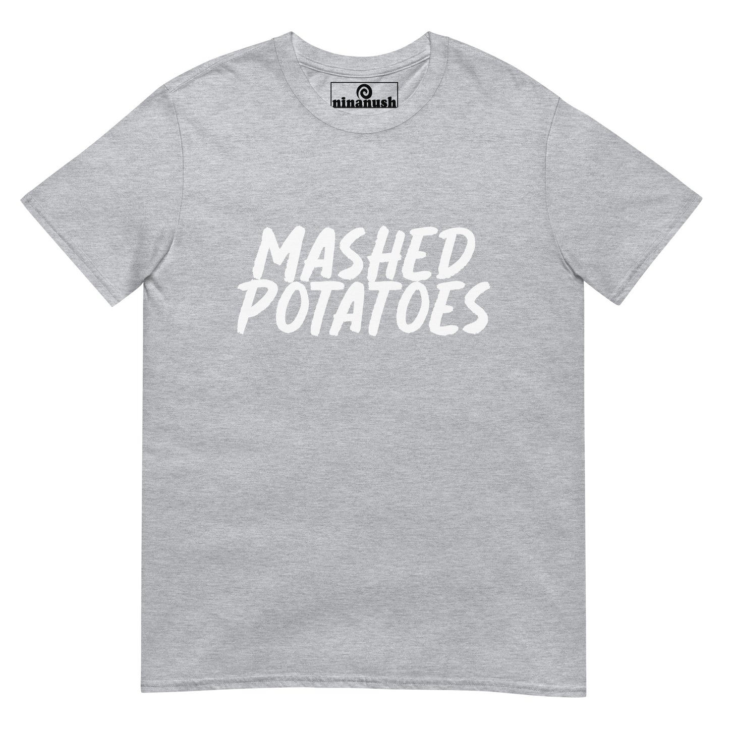 Light gray mashed potato lover t-shirt - Eat your favorite mashed potatoes in style with this this weird foodie t-shirt. This funky mashed potato lover tshirt is a unique, weird t-shirt that's a perfect gift for foodies. Everyone needs a funny t-shirt for foodies and mashed potato enthusiasts. Celebrate your favorite foods in our funky foodie hats & clothing.