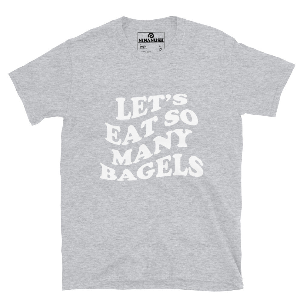 Light gray bagel lover t-shirt - This bagel lover T-shirt is soft and comfortable with a wavy bagel quote. A weird and funny shirt for foodies. It's a must-have graphic t-shirt for the bagel babe in your life. Give it as a funny gift for foodies or your favorite bagel enthusiast. Eat bagels in style in this funky and cute bagel lover everyday tshirt.