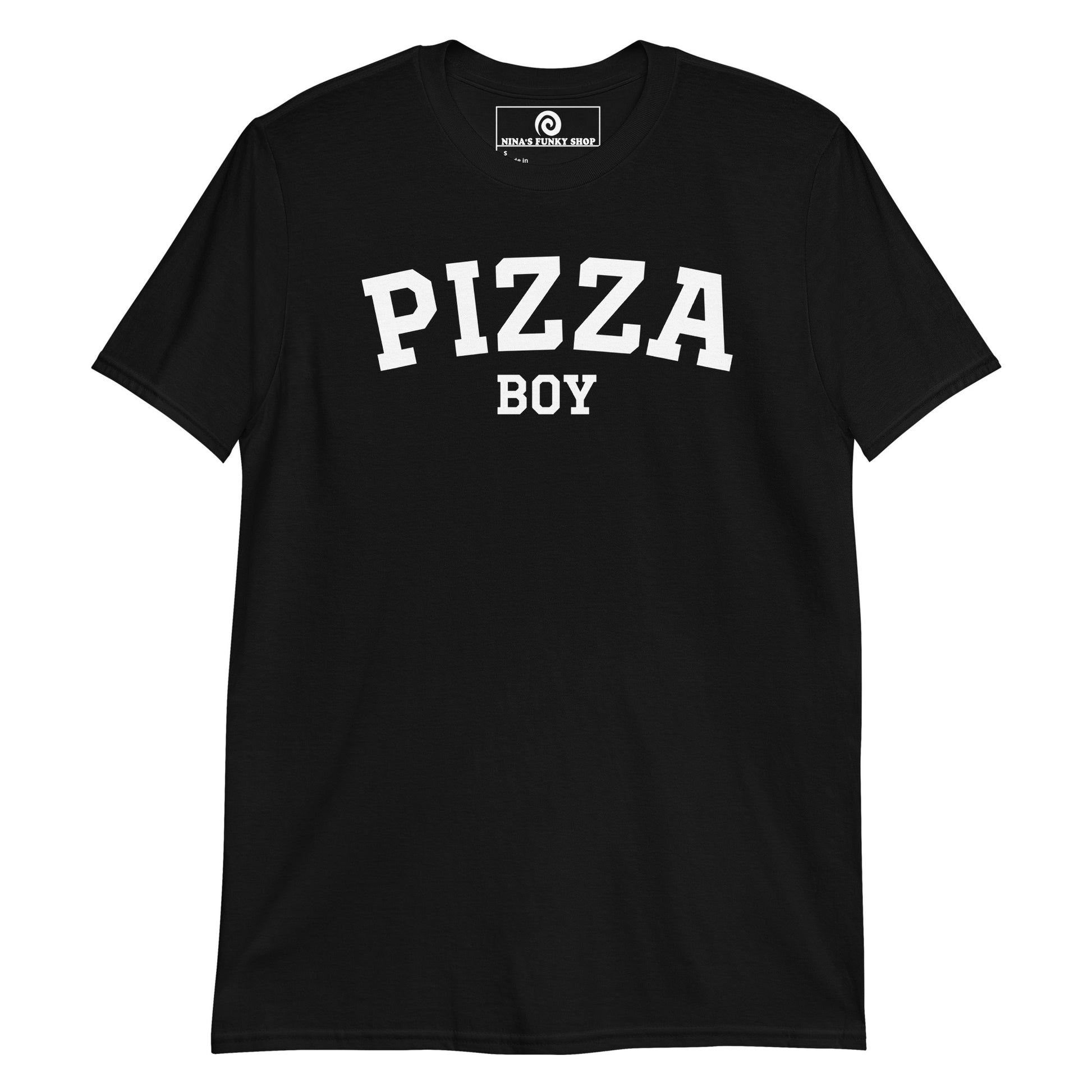 Black Pizza Boy T-Shirt - Varsity White