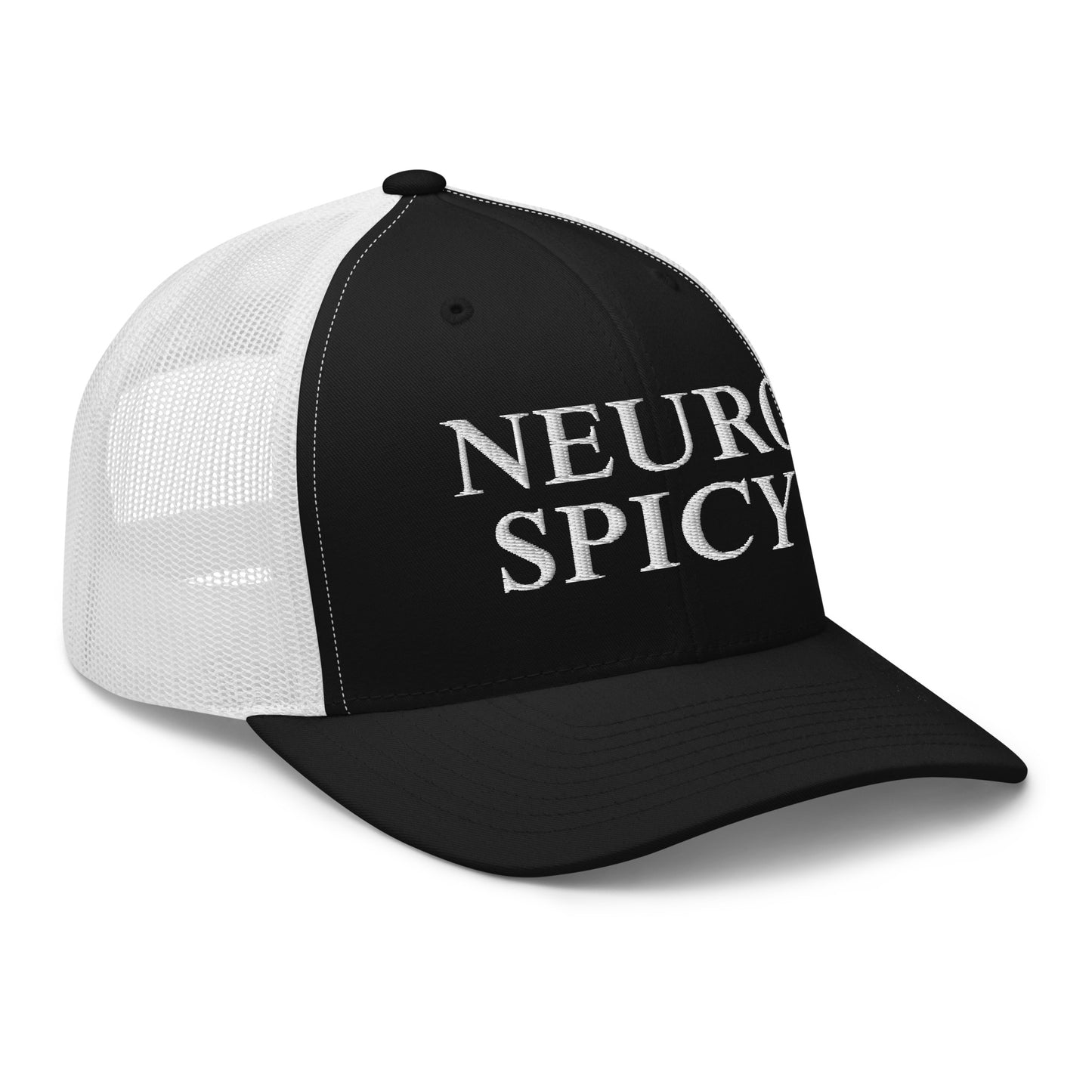 black and white Neuro Spicy Trucker Hat