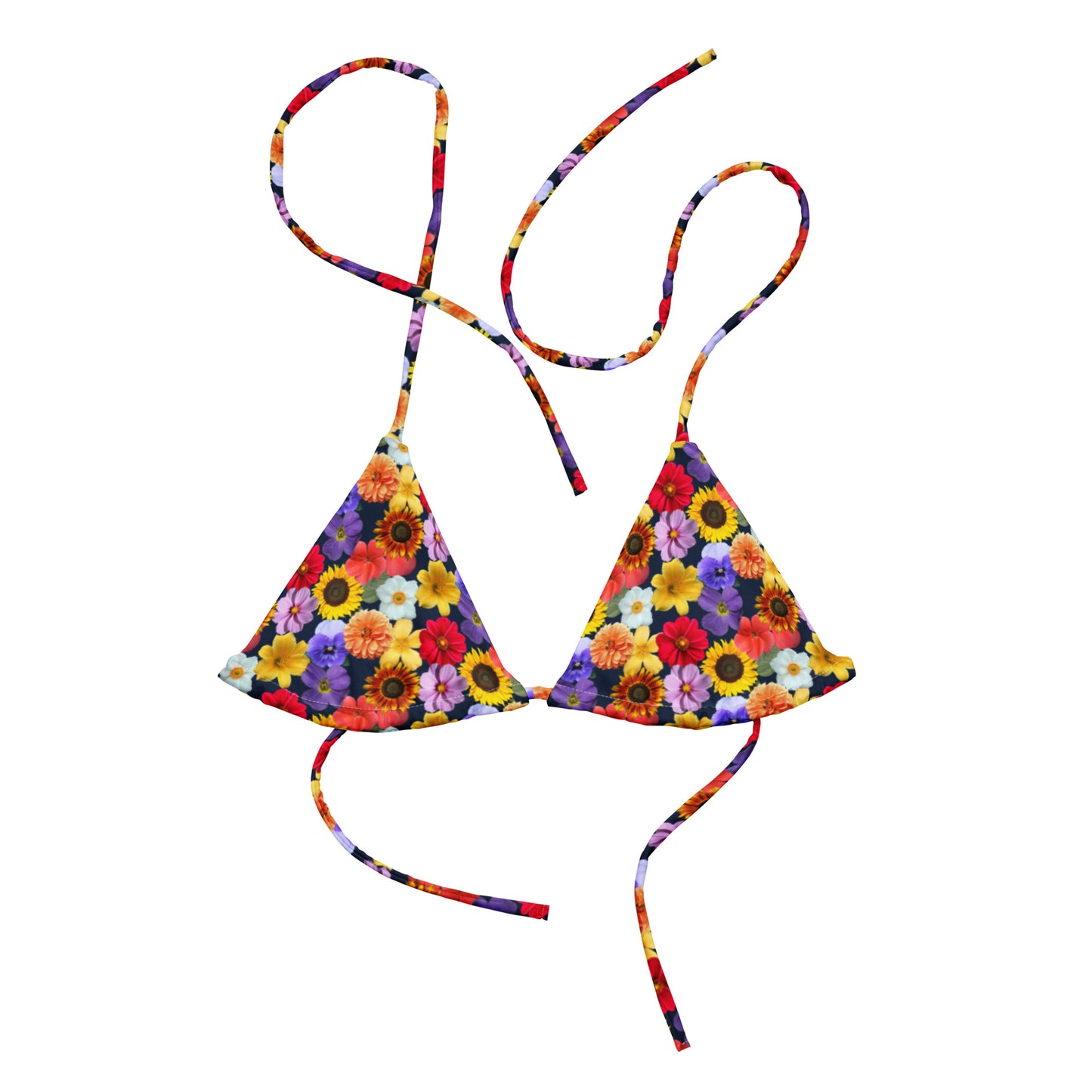Colorful Flowers Recycled Bikini Top