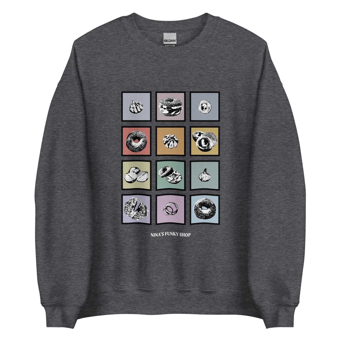 Dark Gray Colorful Bagels Onions and Garlic Sweatshirt
