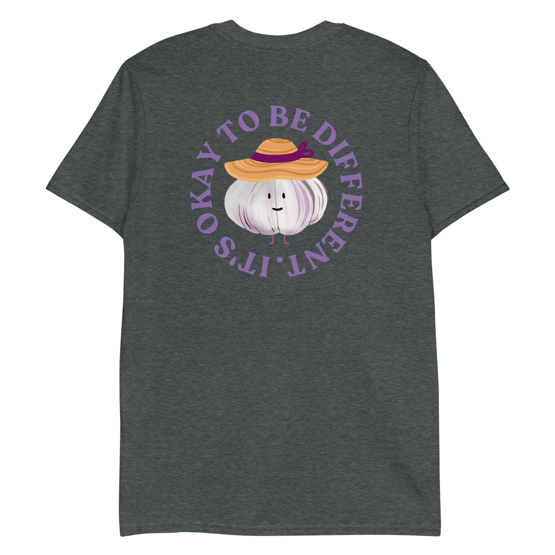 Dark Gray It's Okay To Be Different Garlic Sunhat T-Shirt - Front & Back