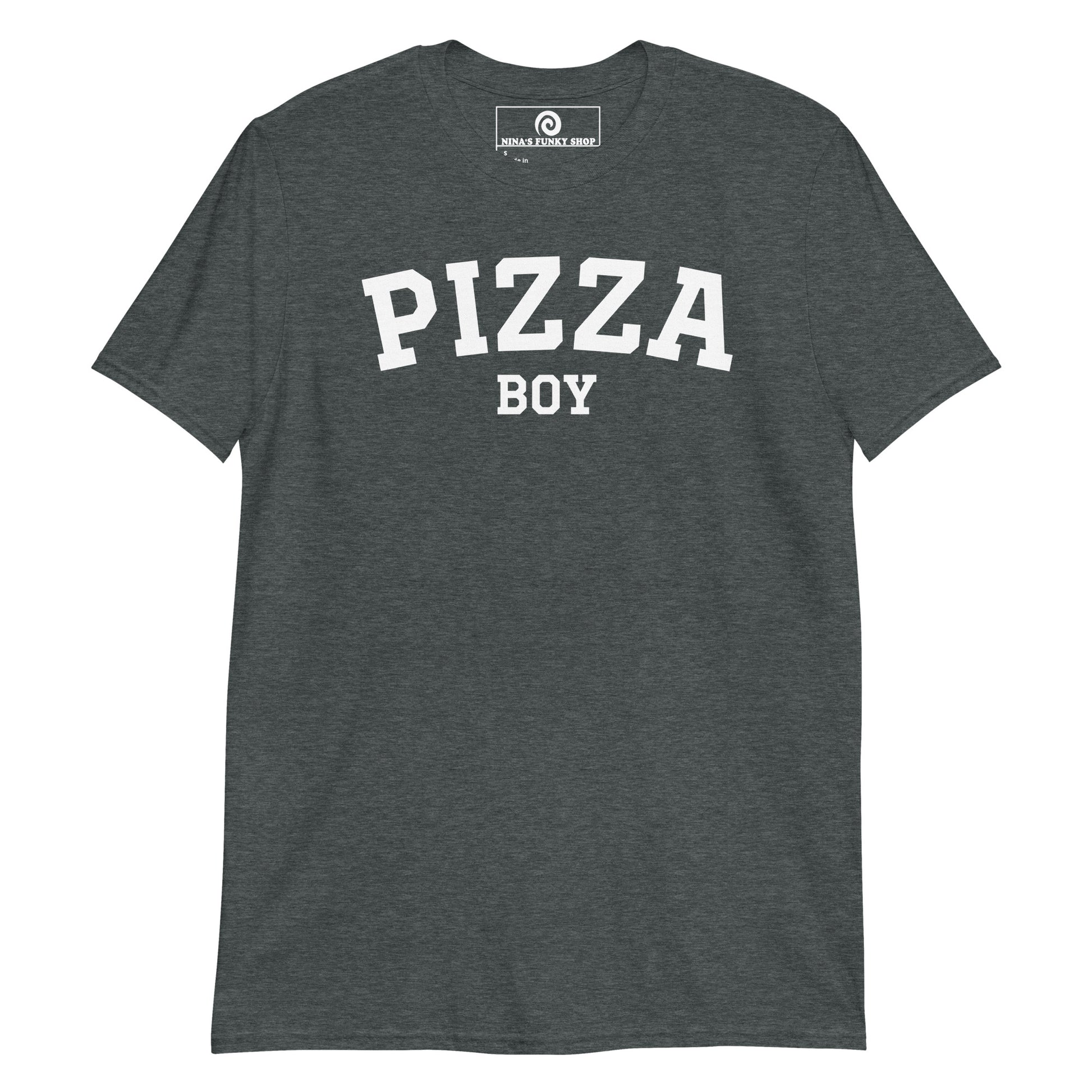 Dark Gray Pizza Boy T-Shirt - Varsity White