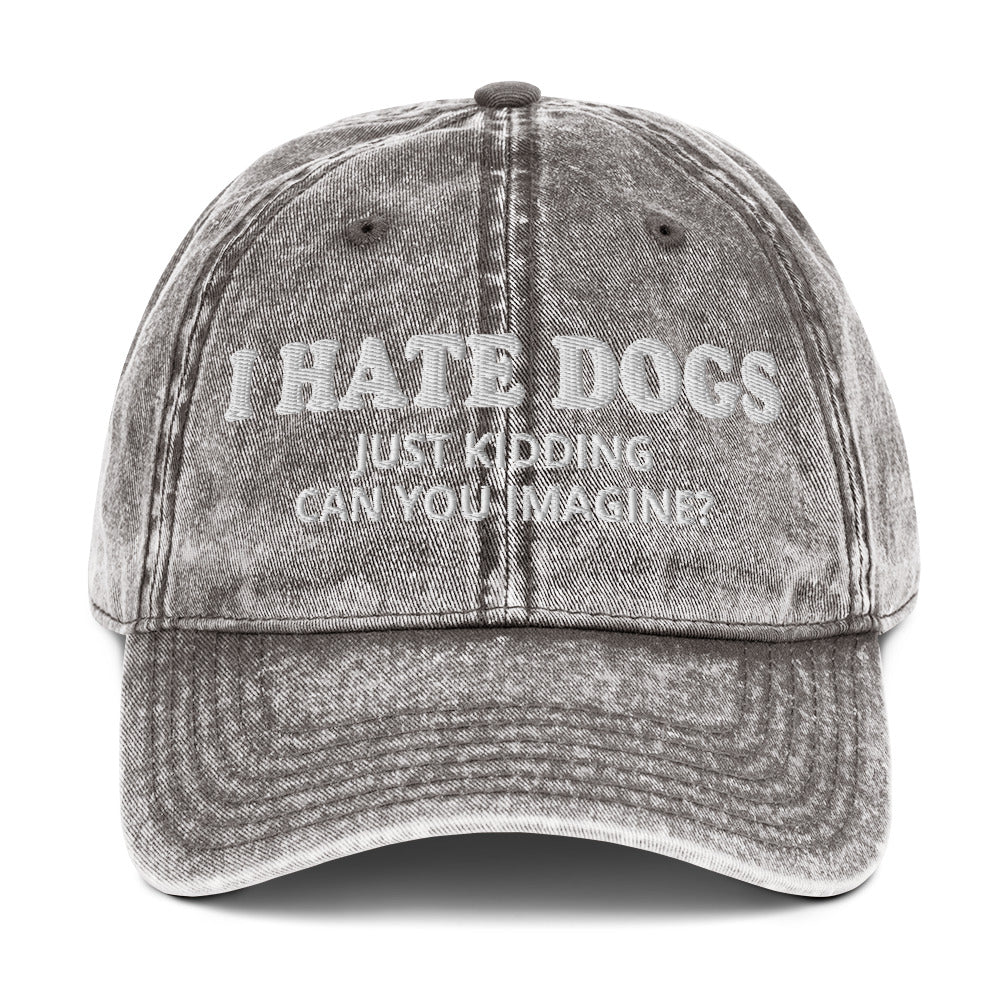 Gray I Hate Dogs Just Kidding Vintage Dad Hat