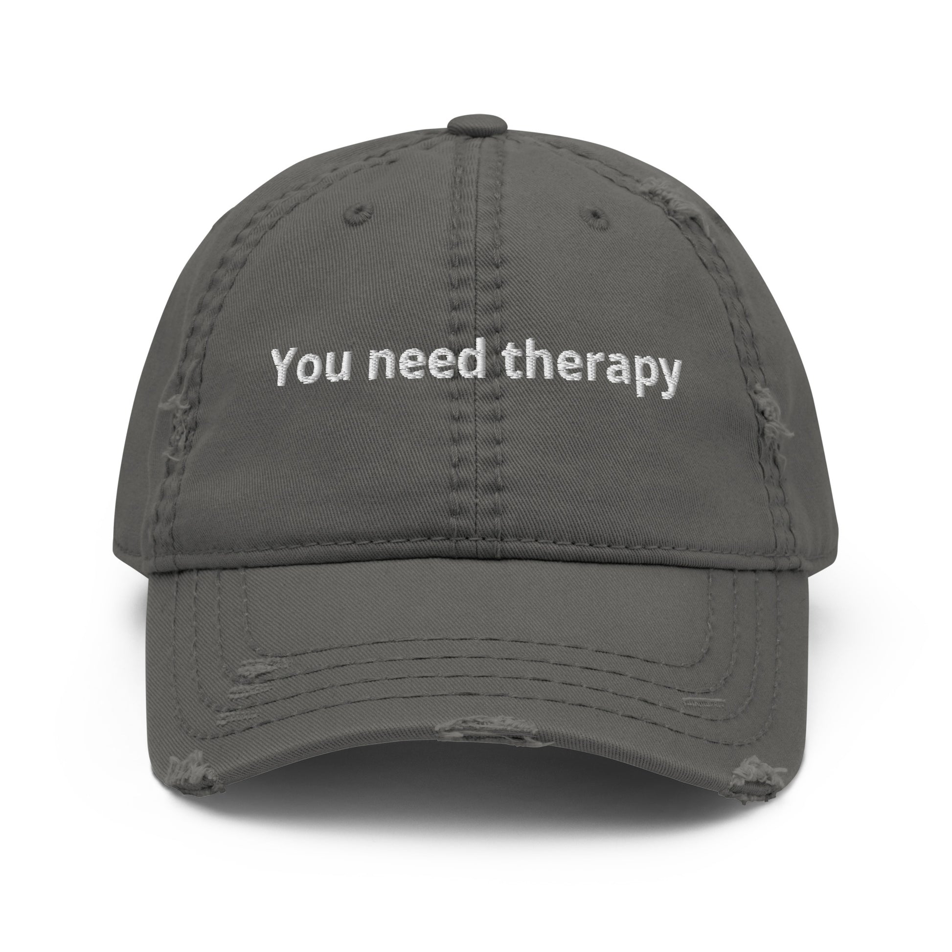 Gray You Need Therapy Distressed Dad Hat